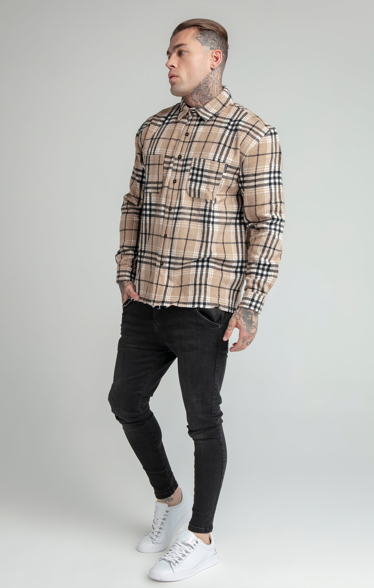 Brown Distressed Check Shirt