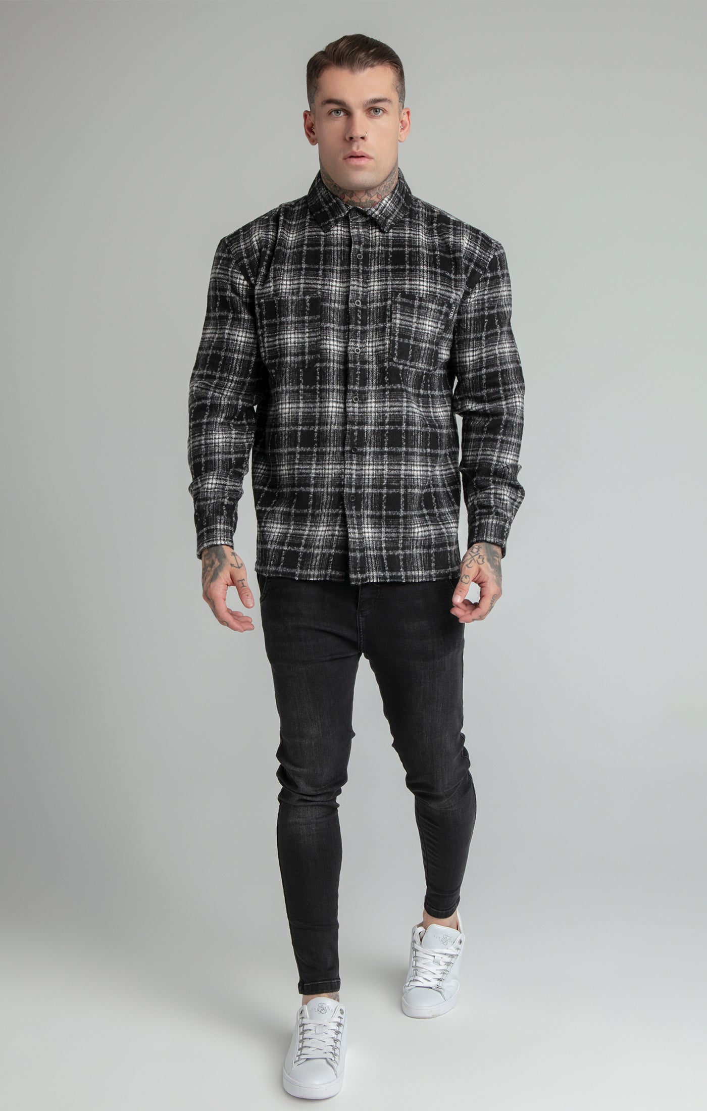Load image into Gallery viewer, Black Distressed Check Shirt
