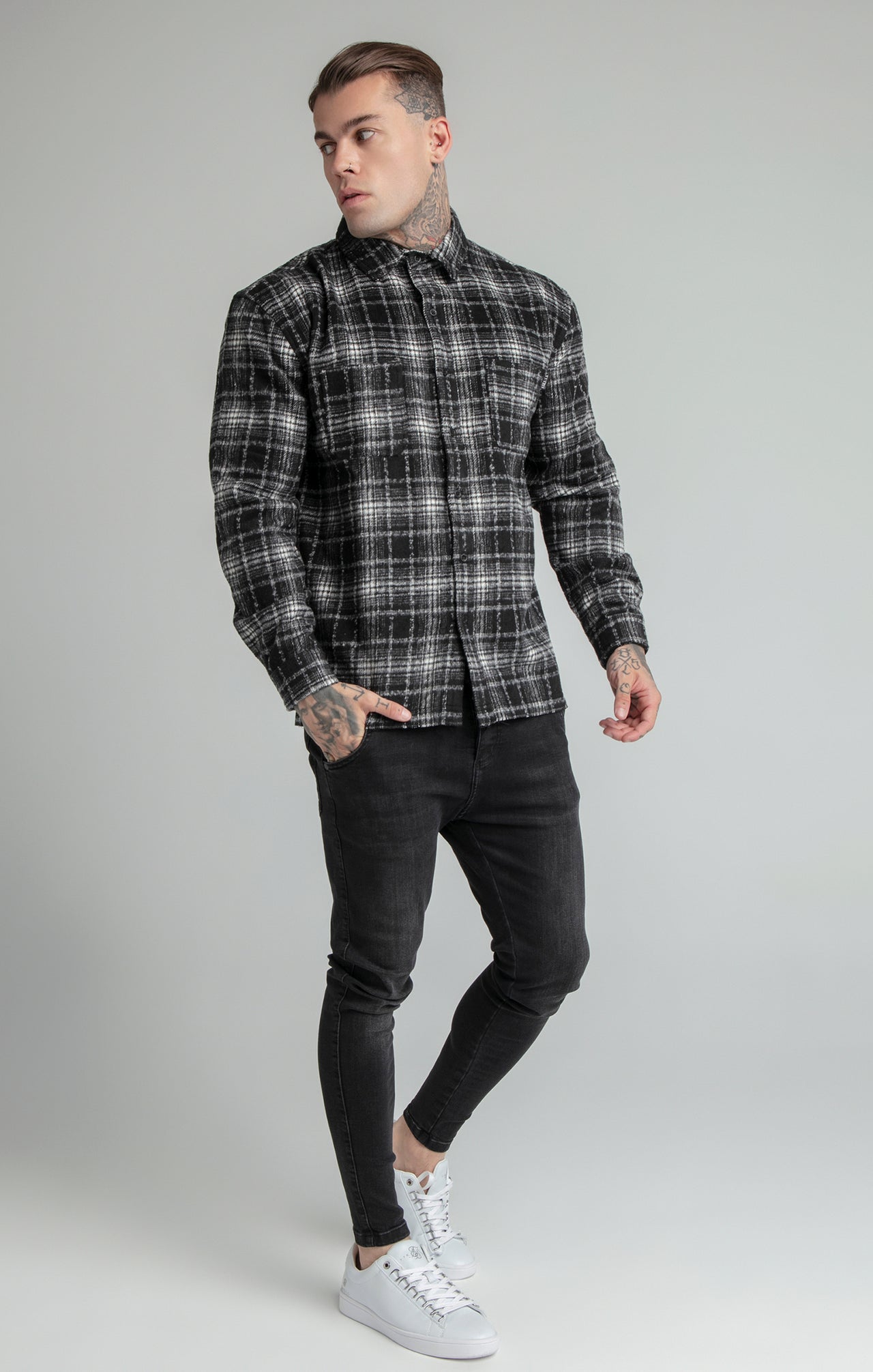 Black Distressed Check Shirt (1)
