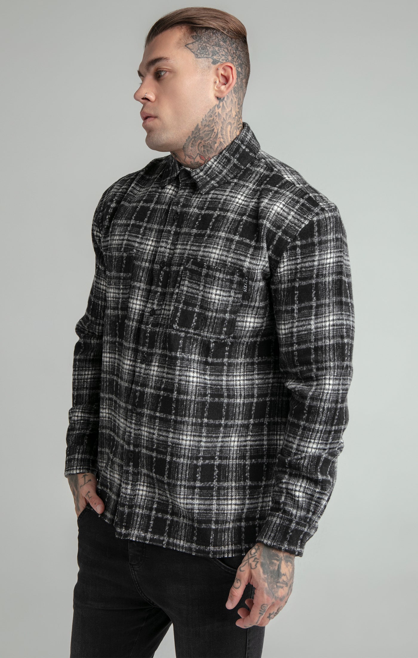 Load image into Gallery viewer, Black Distressed Check Shirt (3)