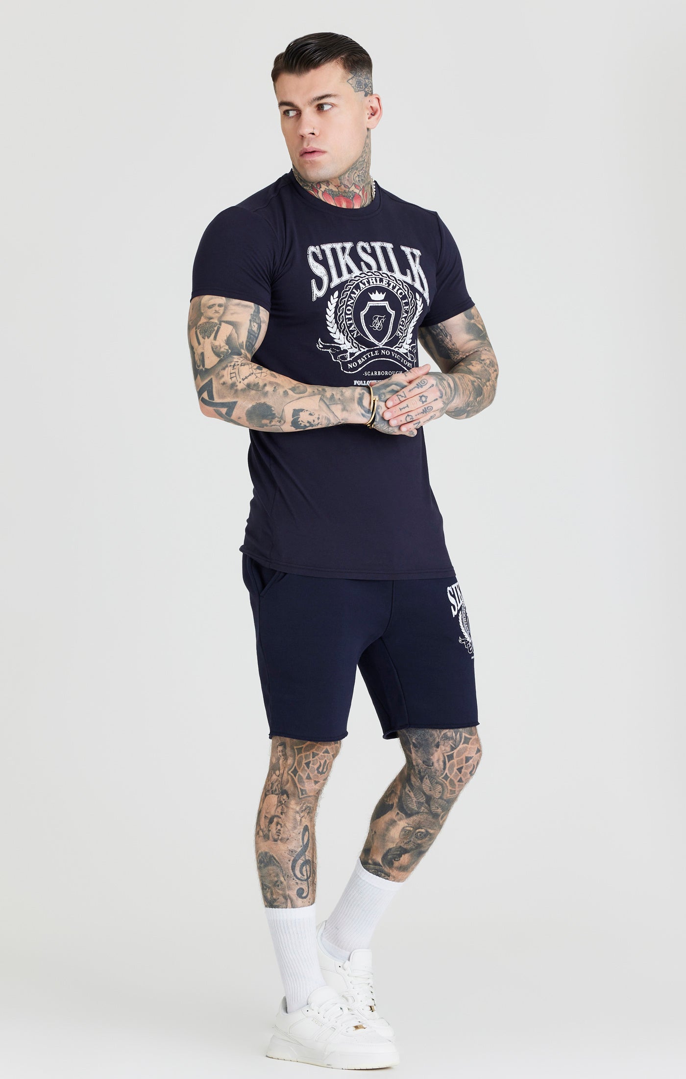 Load image into Gallery viewer, Navy Varsity Muscle Fit T-Shirt (2)