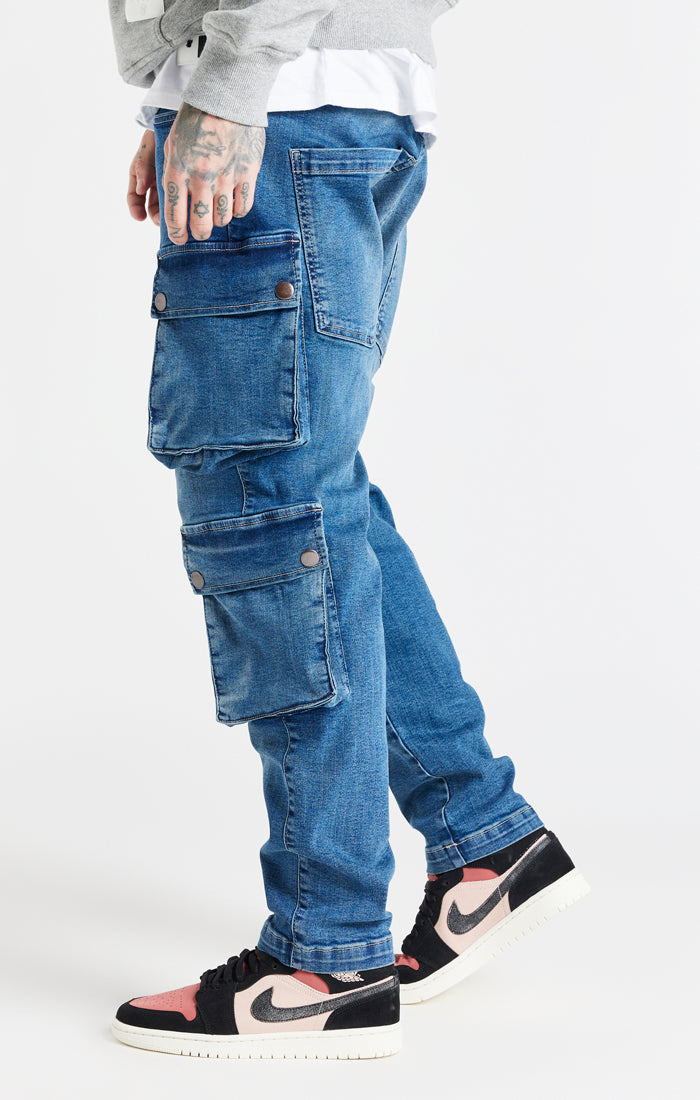 Blue Loose Fit Denim Cargo Pant