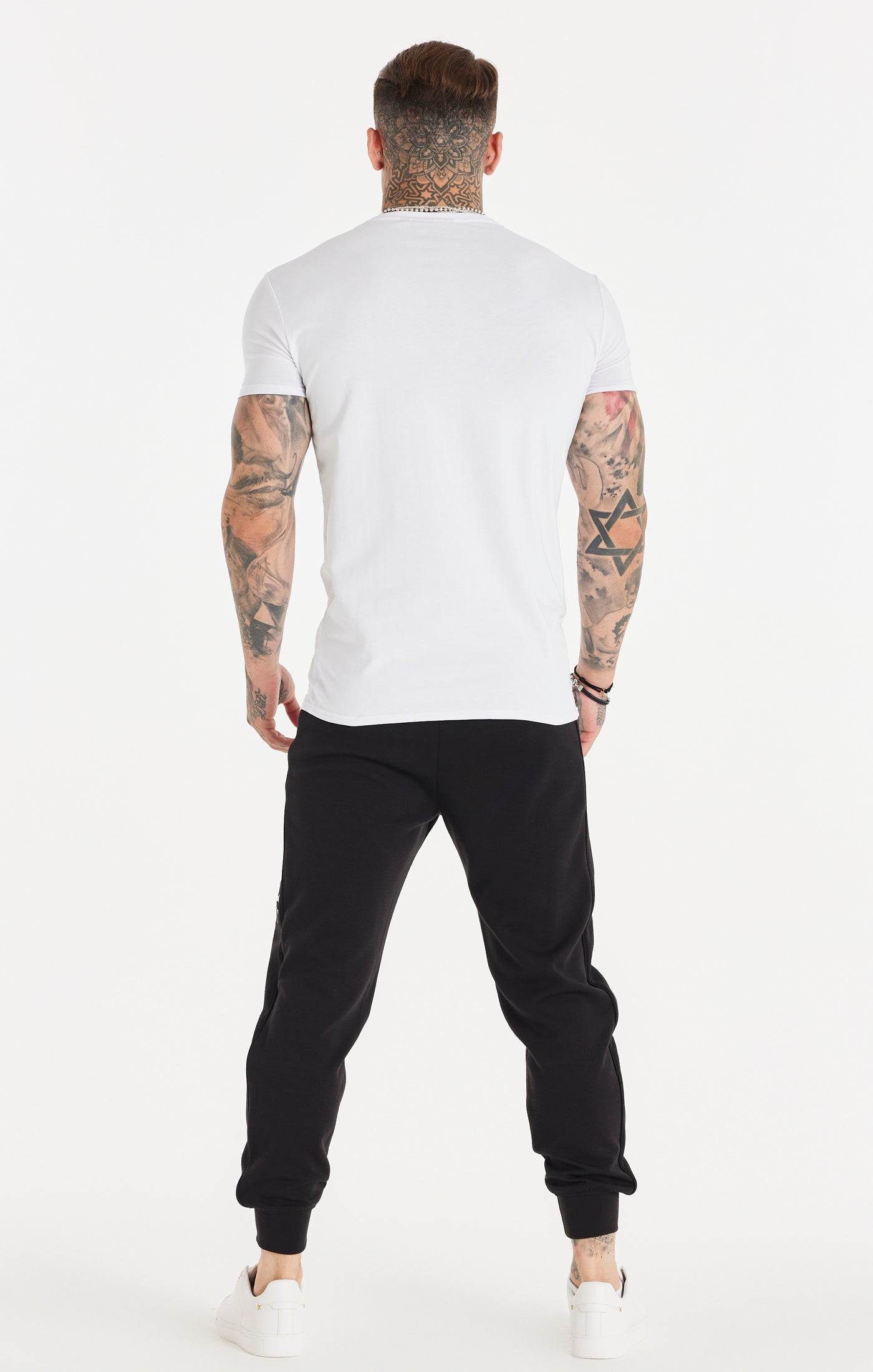 Load image into Gallery viewer, White Dual Script Logo Muscle Fit T-Shirt (4)