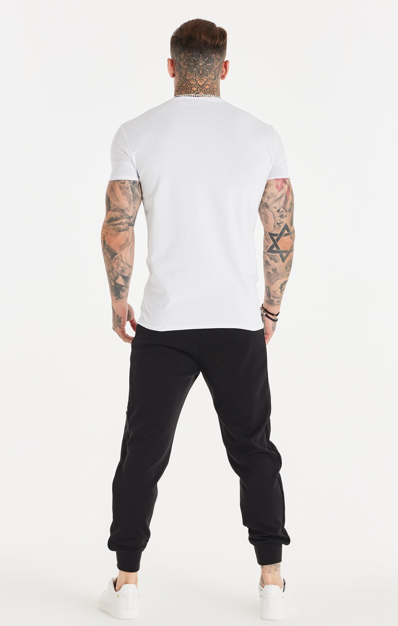 White Dual Script Logo Muscle Fit T-Shirt (4)
