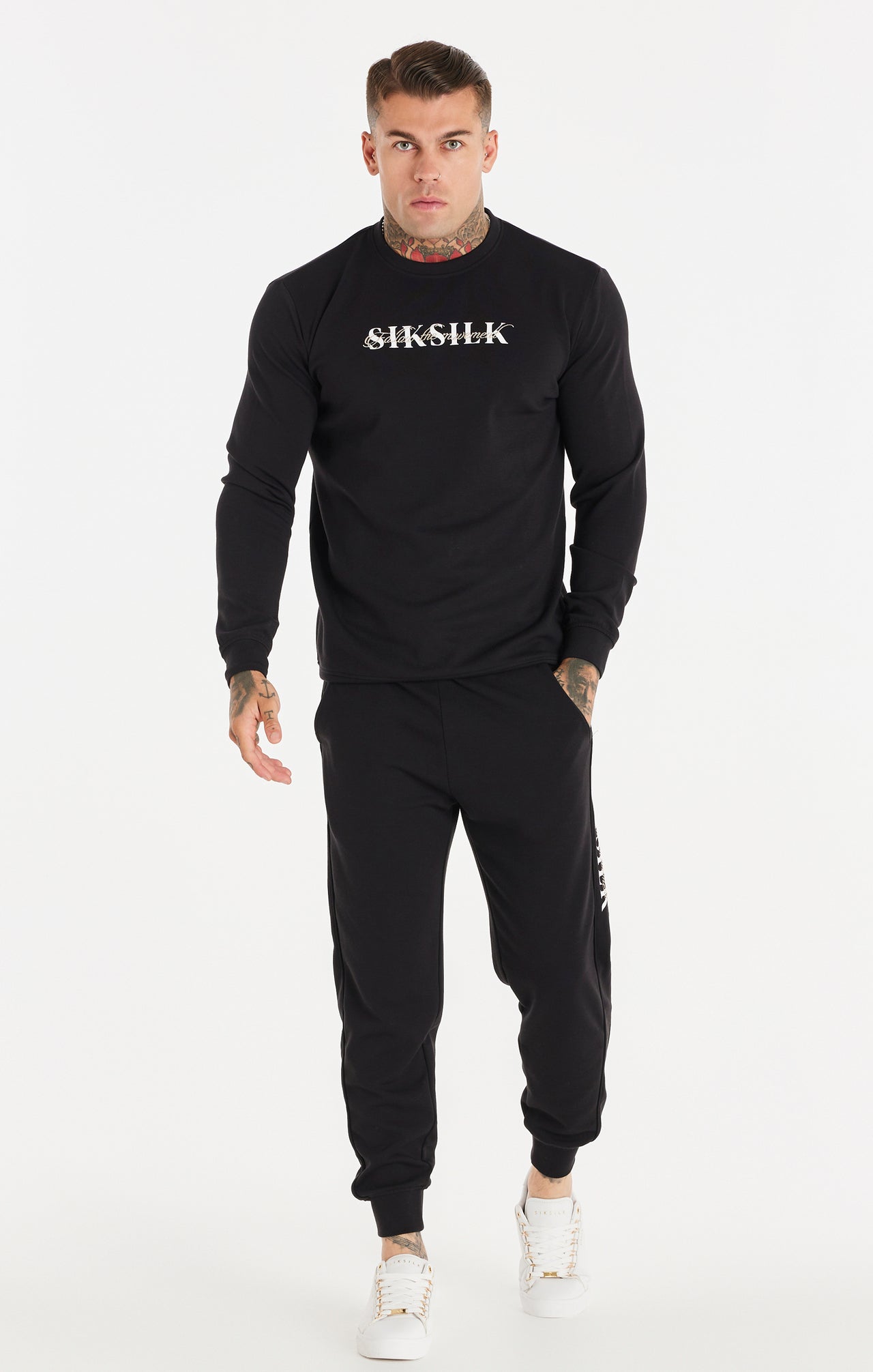 SikSilk Dual Script Logo Crew Sweater - Black (2)