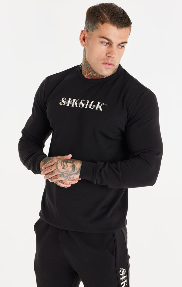 SikSilk Dual Script Logo Crew Sweater - Black