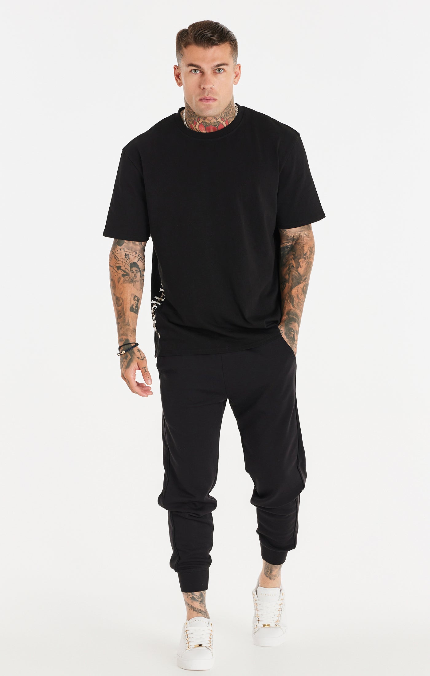 Load image into Gallery viewer, Black Script Logo Panelled Trousers (4)