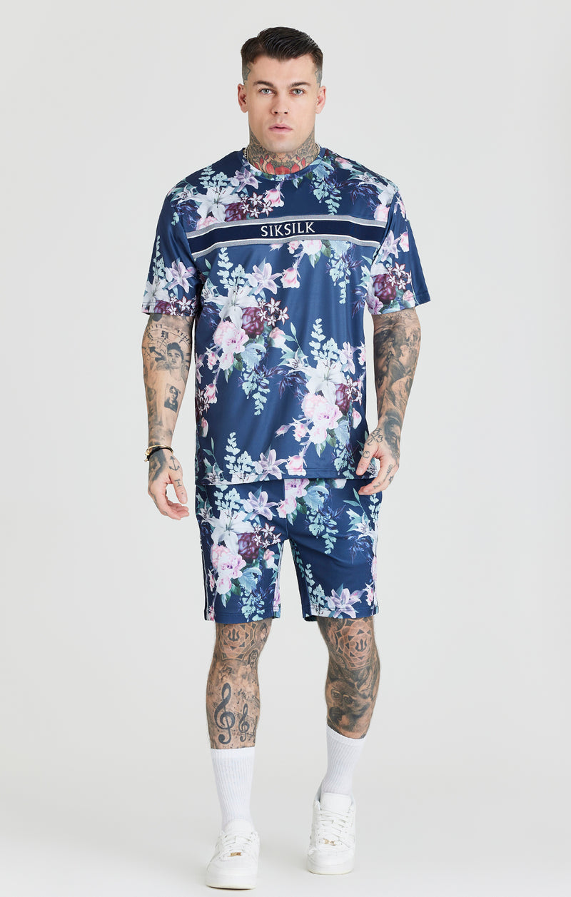 Navy Botanical Print Oversized Fit T-Shirt (1)