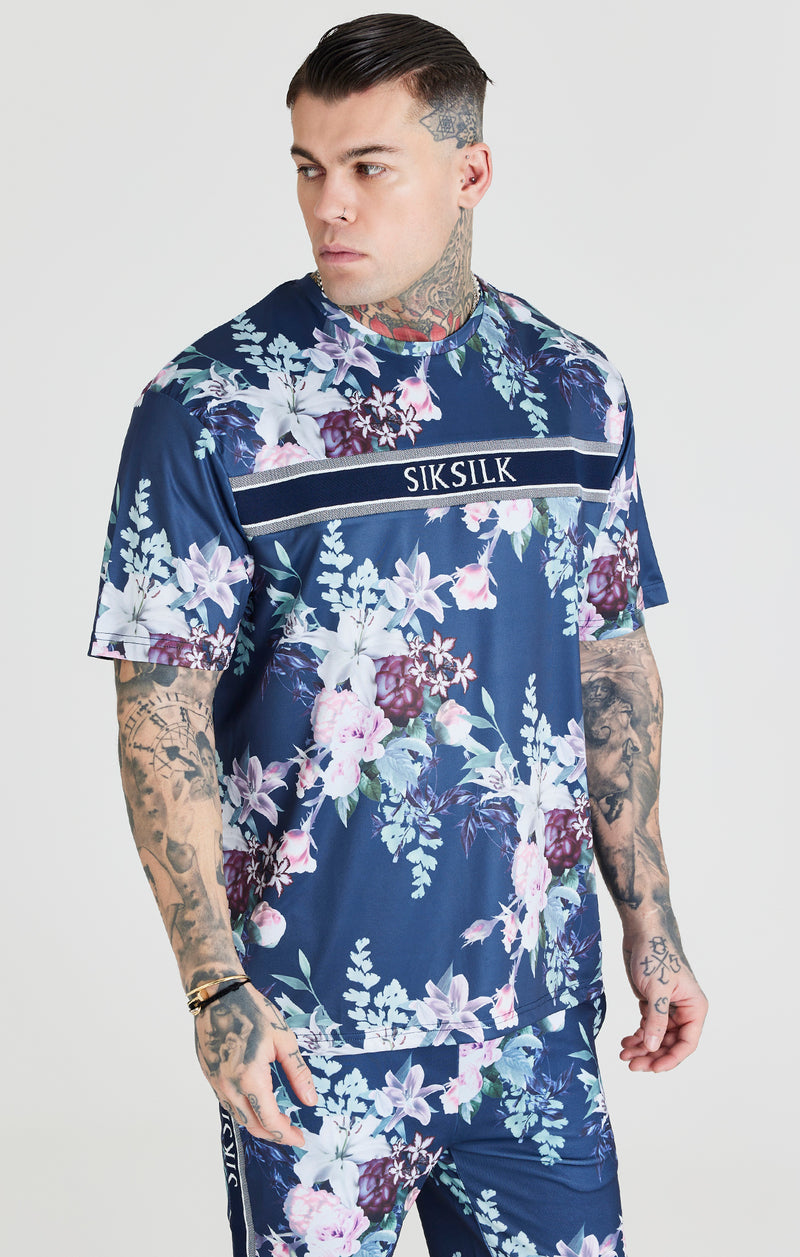 Navy Botanical Print Oversized Fit T-Shirt