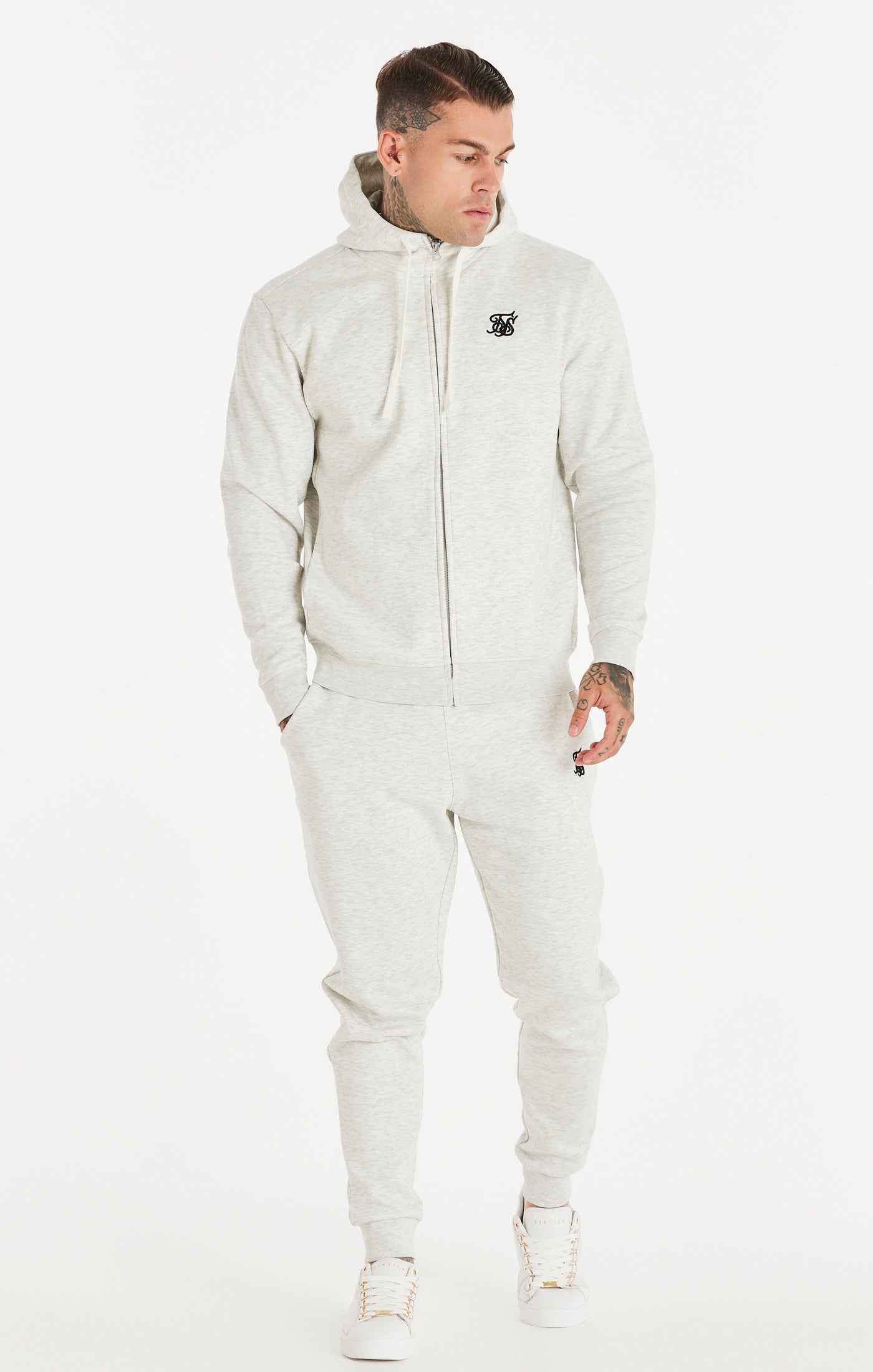 Load image into Gallery viewer, Snow Marl Essential Zip-Thru Funnel Neck Hoodie (3)