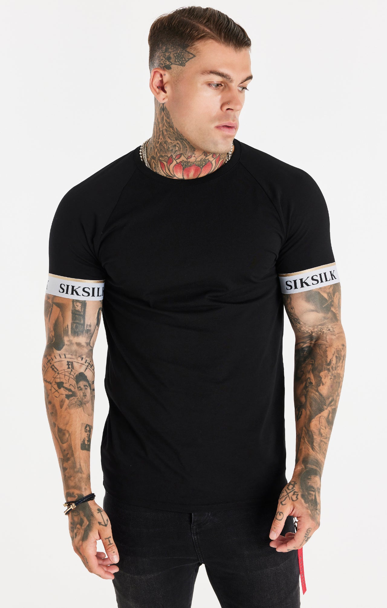 Black Elastic Cuff Raglan T-Shirt