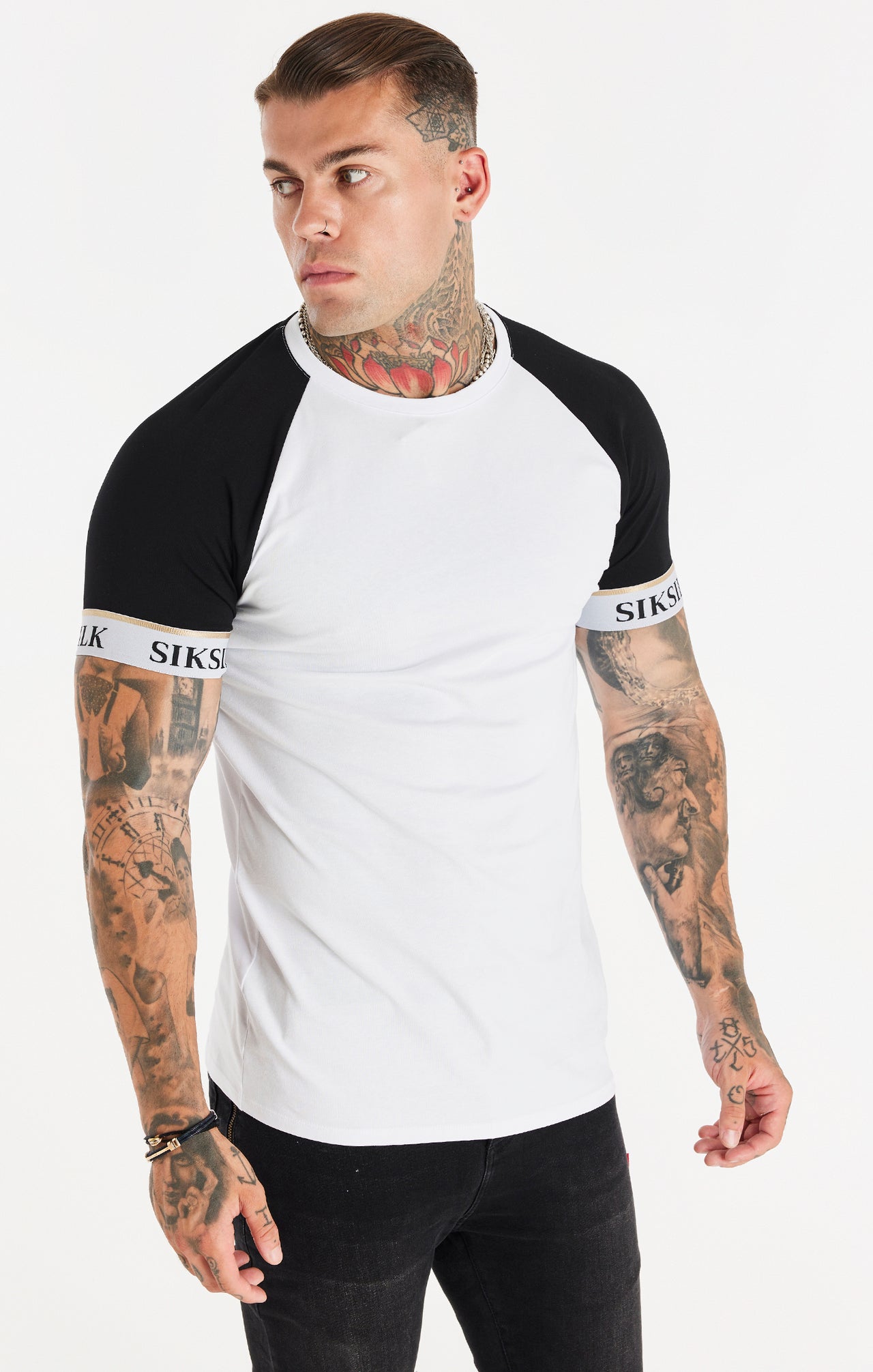 White Elastic Cuff Raglan T-Shirt