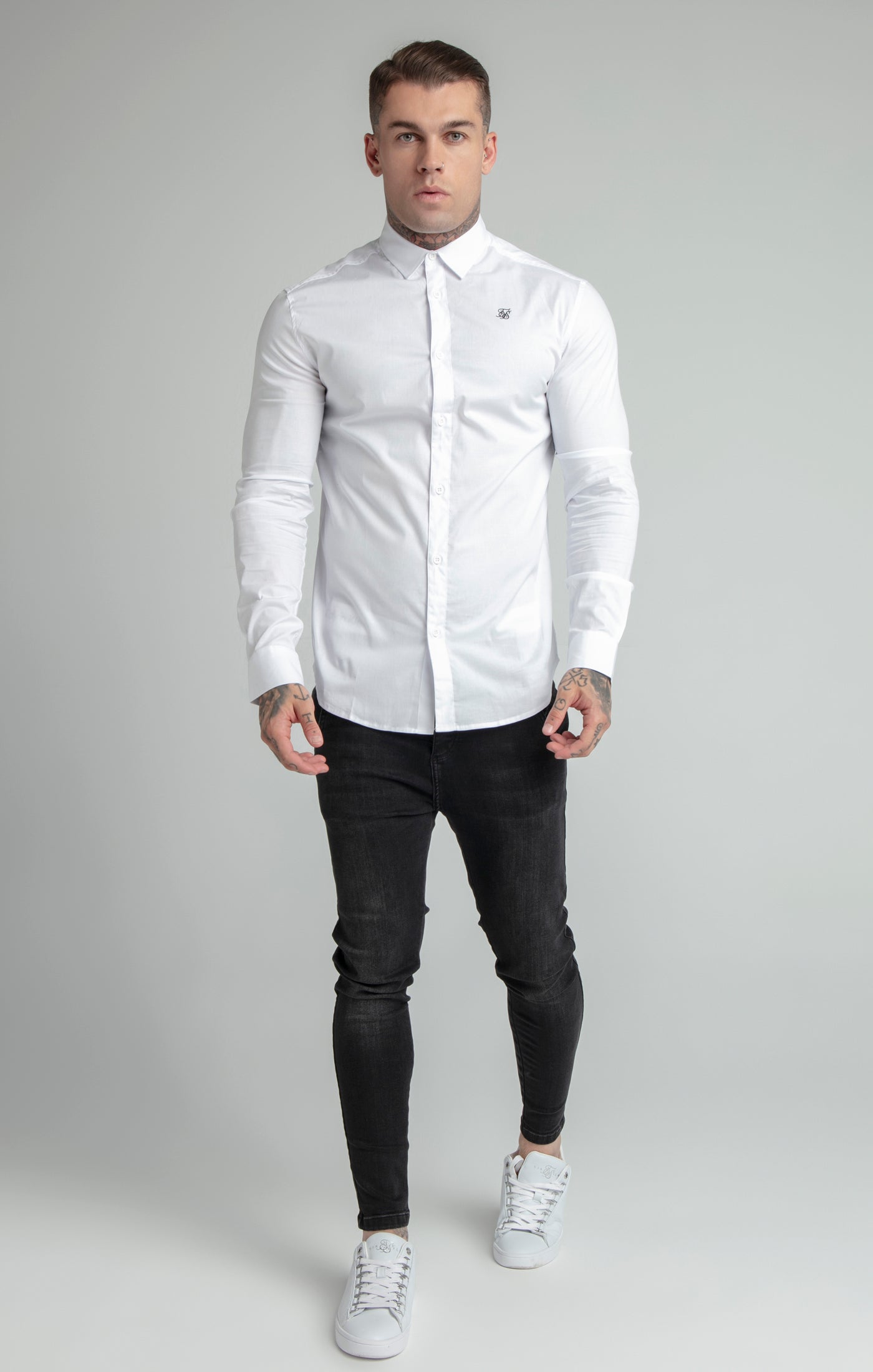 Load image into Gallery viewer, SikSilk L/S Standard Collar Shirt - White (4)