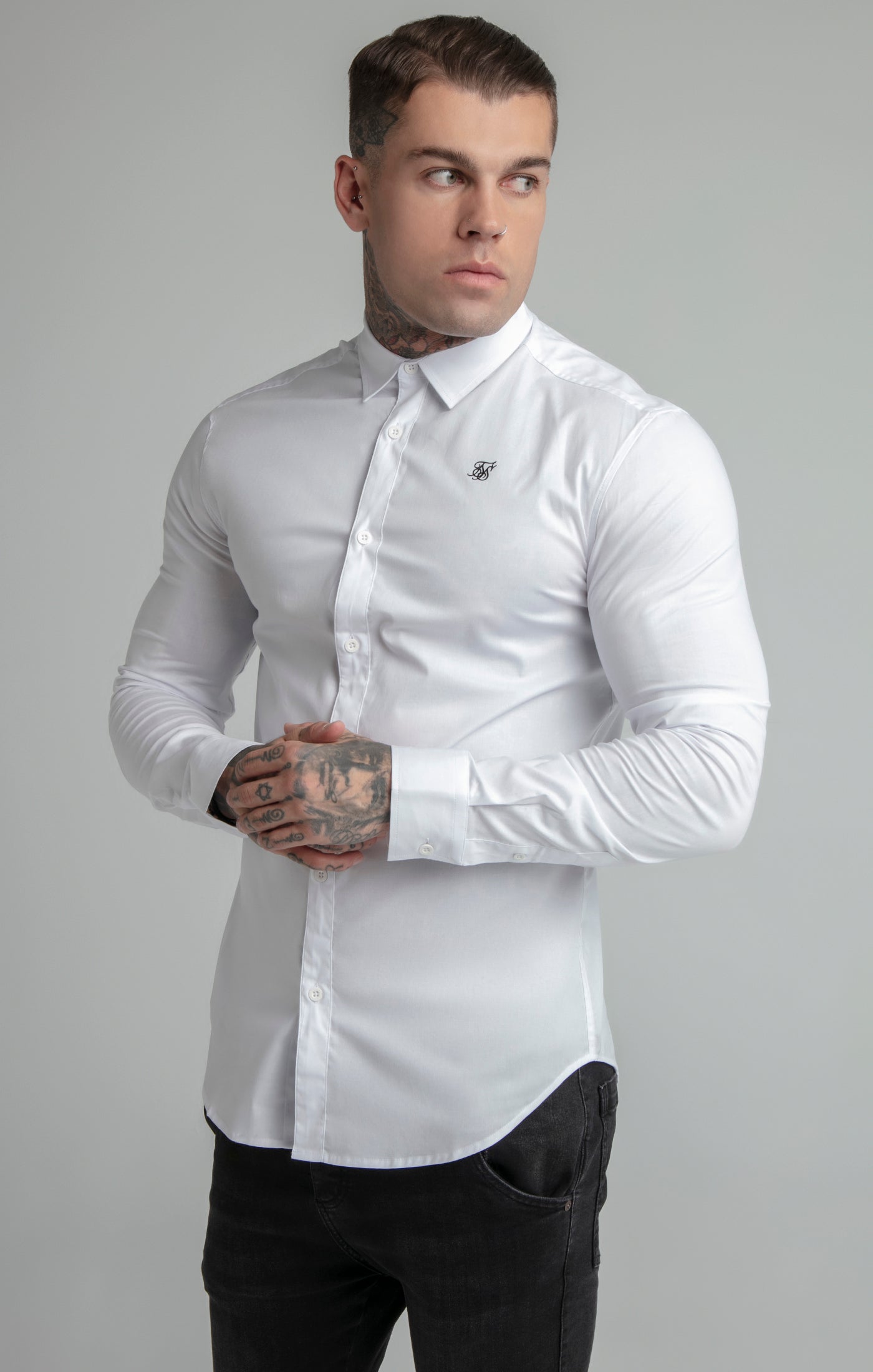 Load image into Gallery viewer, SikSilk L/S Standard Collar Shirt - White (1)