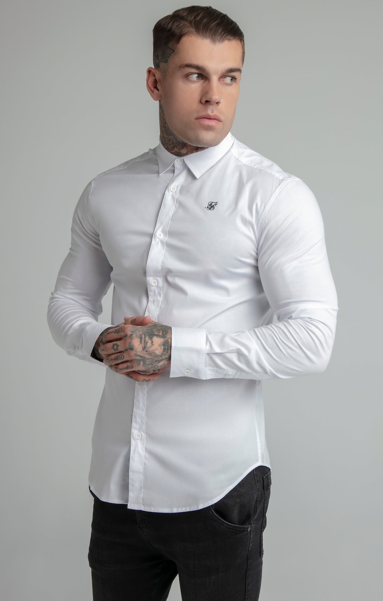 SikSilk L/S Standard Collar Shirt - White