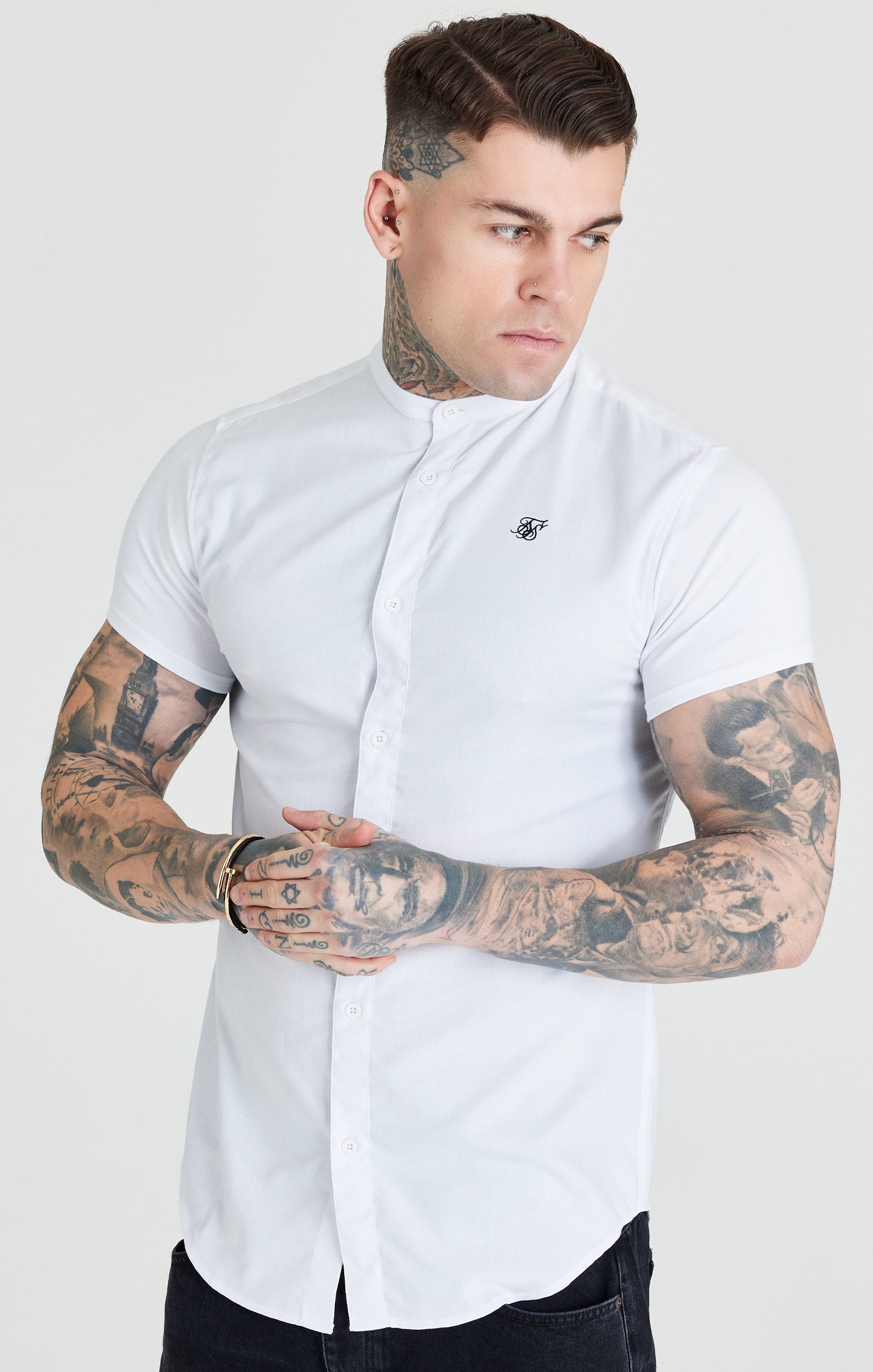 Load image into Gallery viewer, SikSilk S/S Grandad Collar Shirt - White