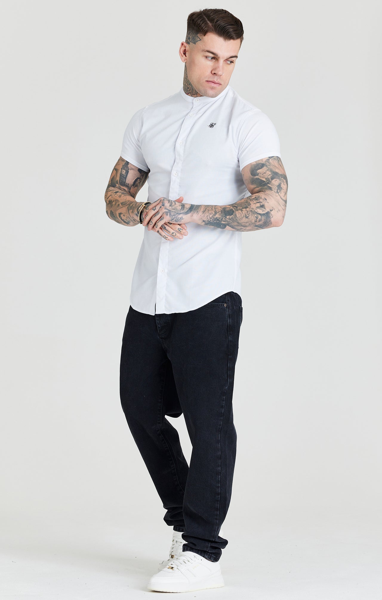SikSilk S/S Grandad Collar Shirt - White (2)