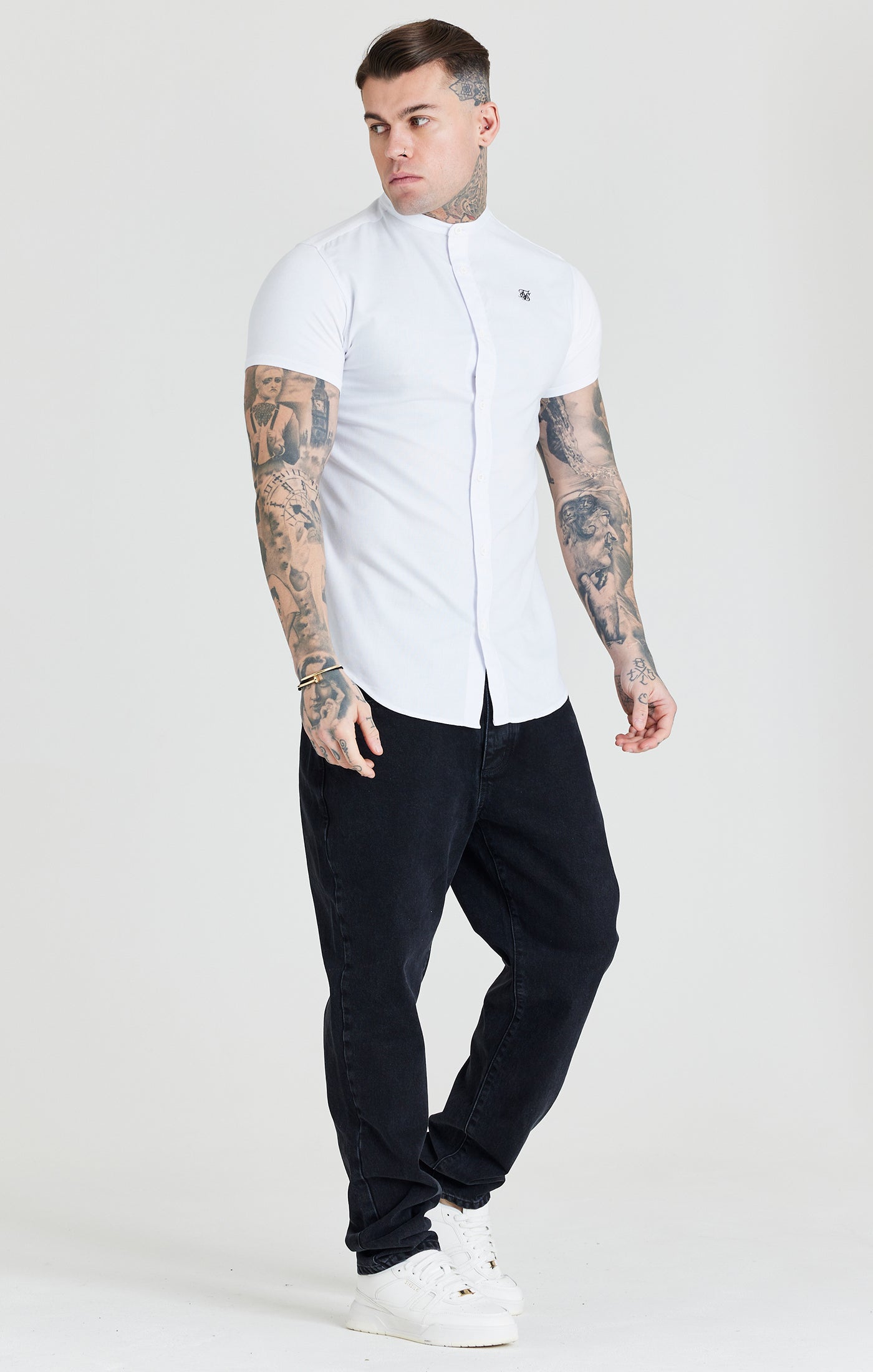 Load image into Gallery viewer, SikSilk S/S Grandad Collar Shirt - White (3)
