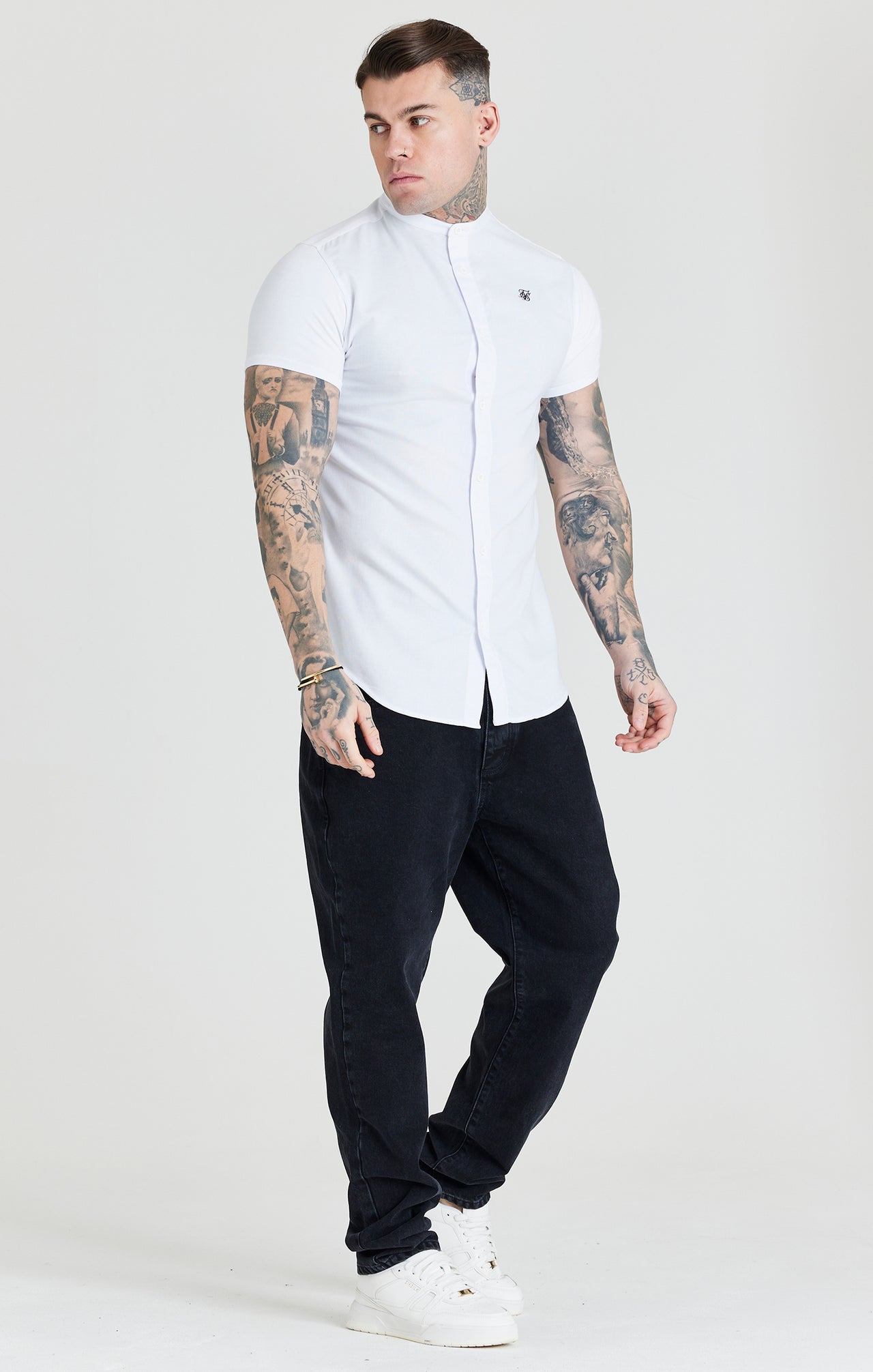 SikSilk S/S Grandad Collar Shirt - White (3)