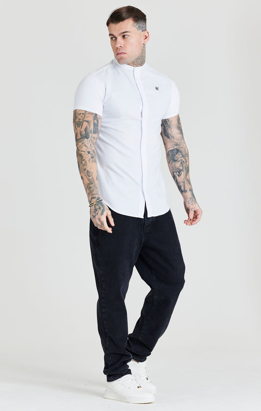 SikSilk S/S Grandad Collar Shirt - White