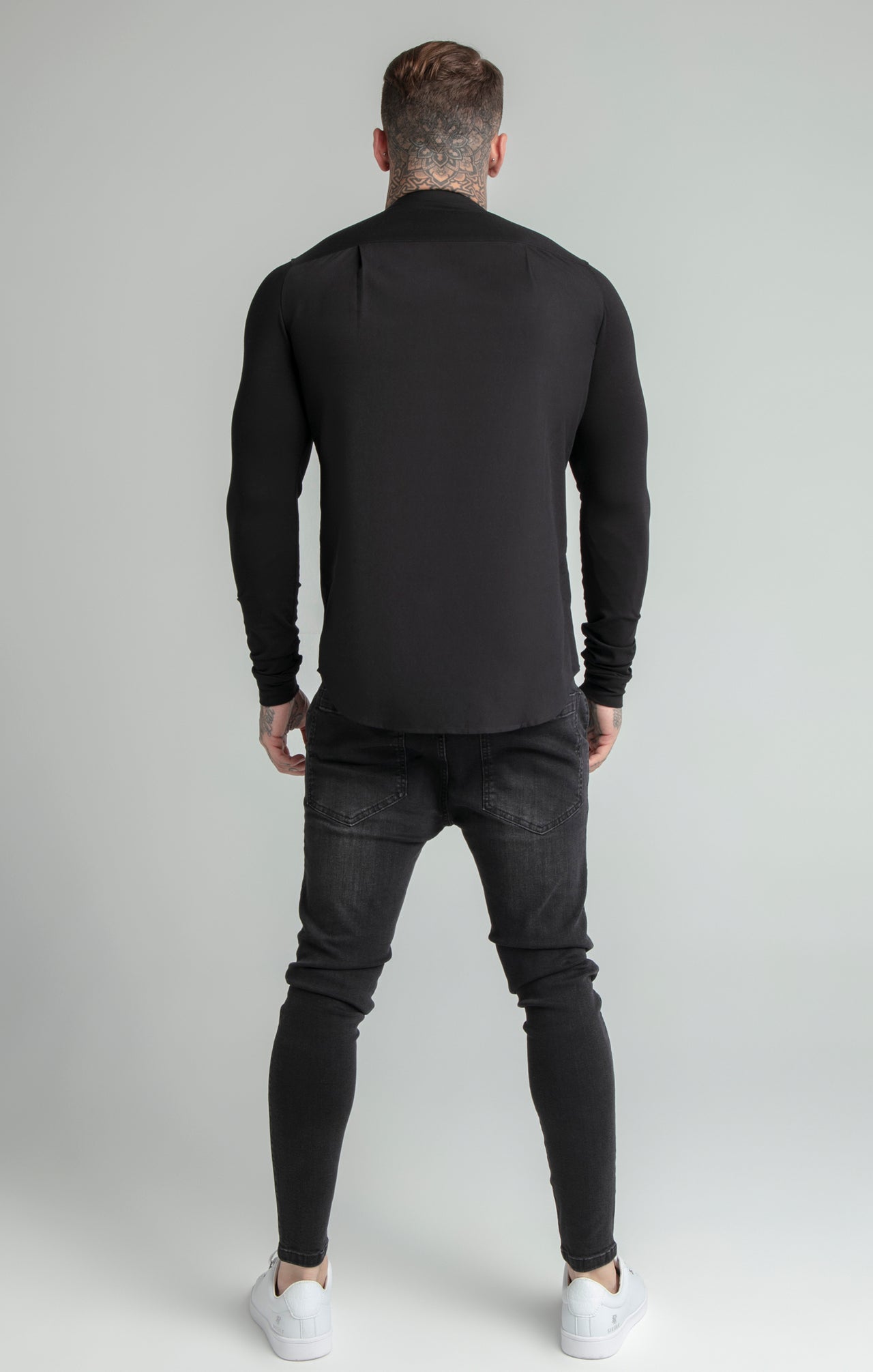 Black Long Sleeve Grandad Collar Shirt (3)