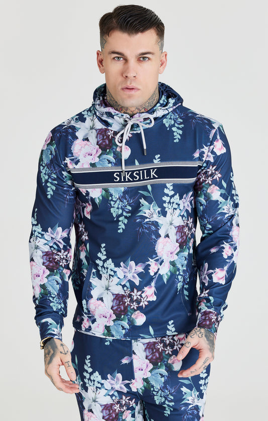 Navy Logo Detail Botanical Hoodie