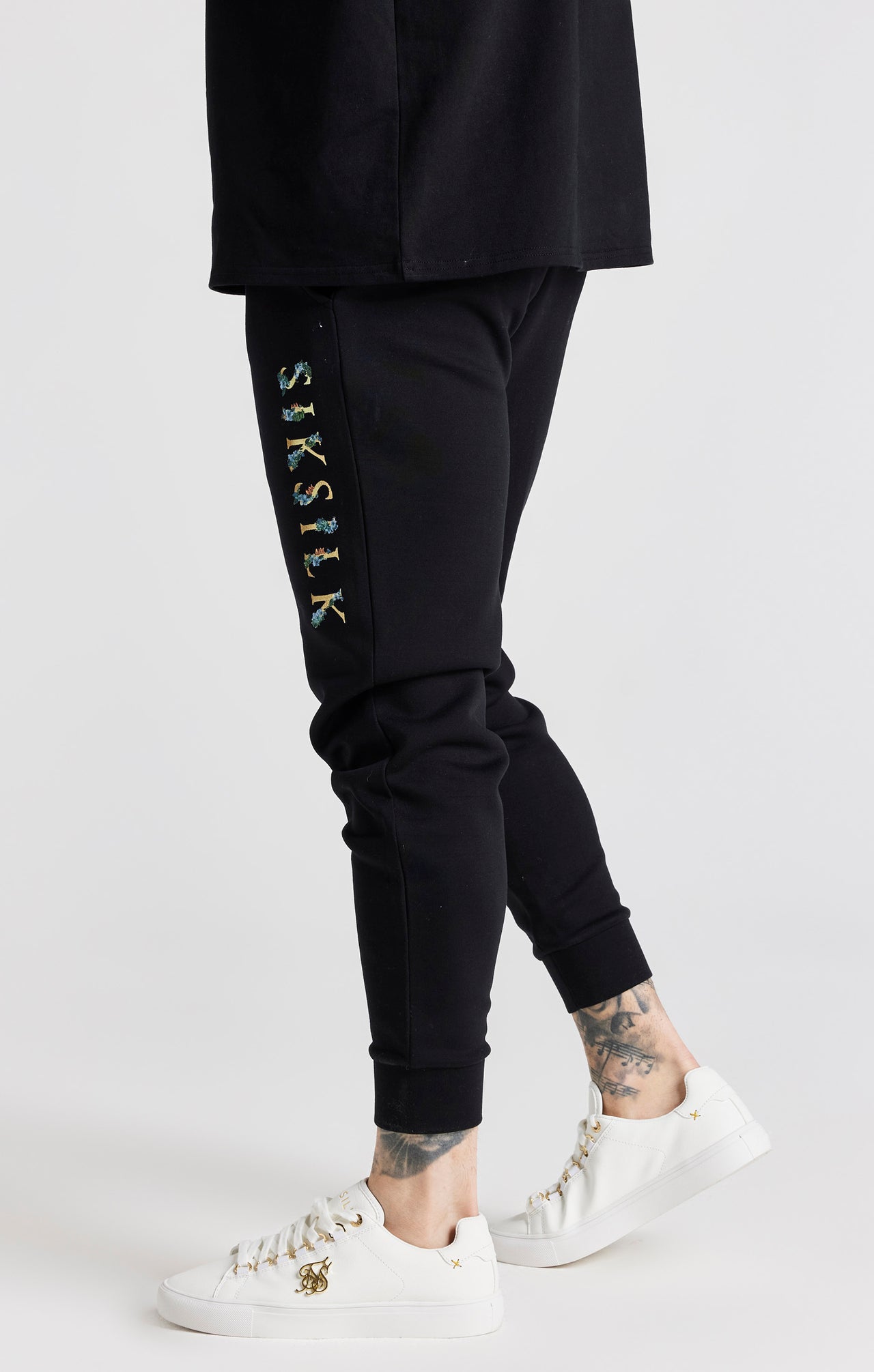 Black Floral Embroidered Cuffed Track Pant (1)
