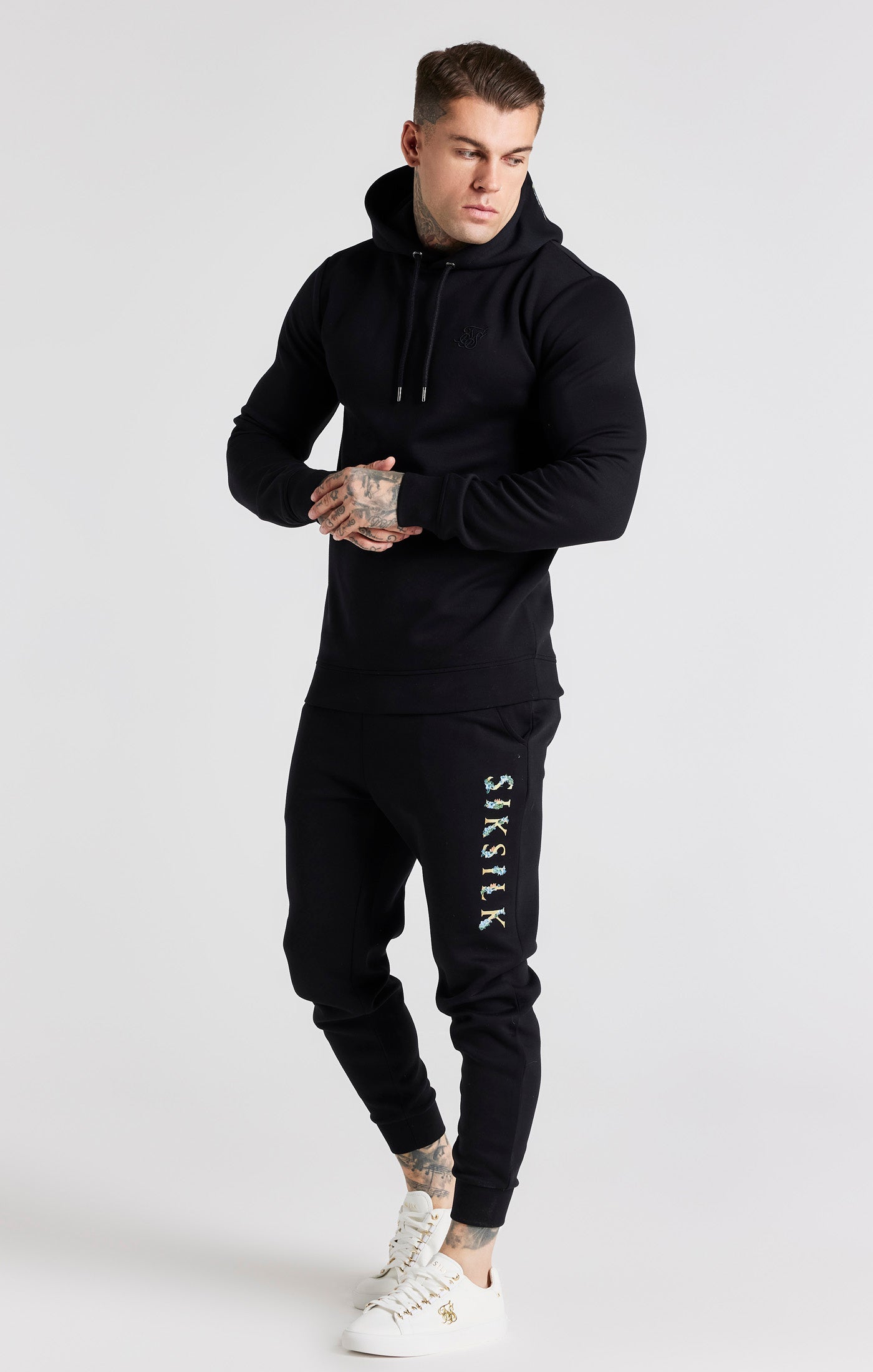 Black Floral Embroidered Hoodie