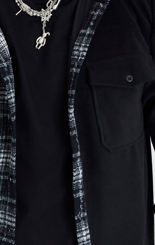 Black Contrast Hooded Shirt