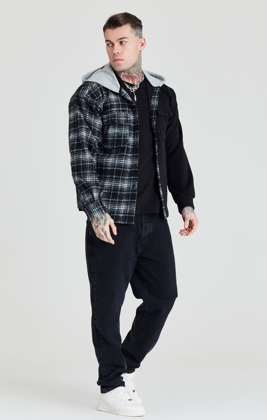 Black Contrast Hooded Shirt