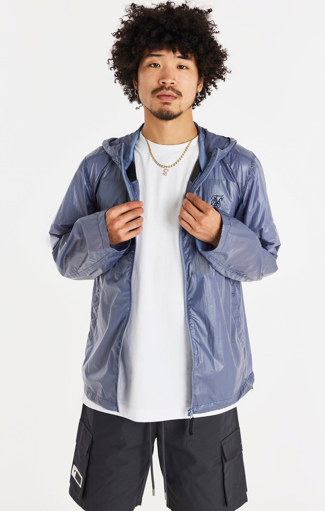 SikSilk Packaway Nylon Zip Through Jacket - Navy