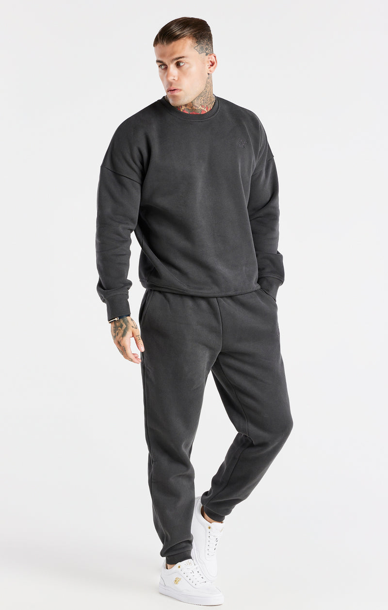 Black Oversized Sweatshirt And Jogger Tracksuit Set