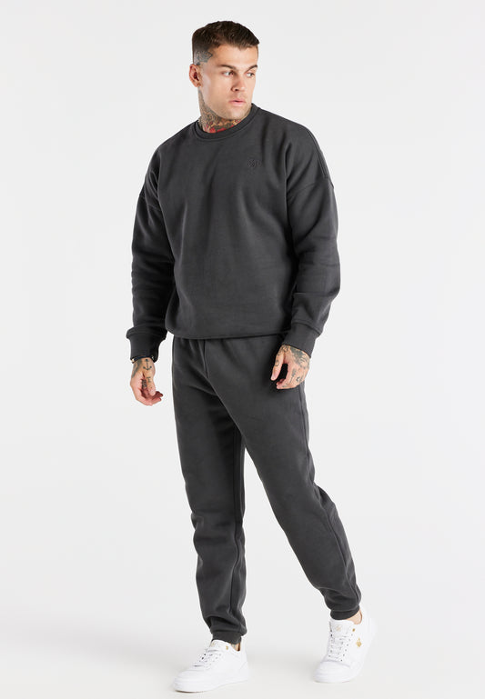 Black Oversized Sweatshirt And Jogger Tracksuit Set