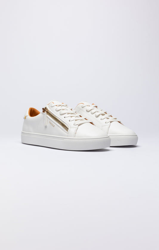 White Classic Trainer With Functional Zip