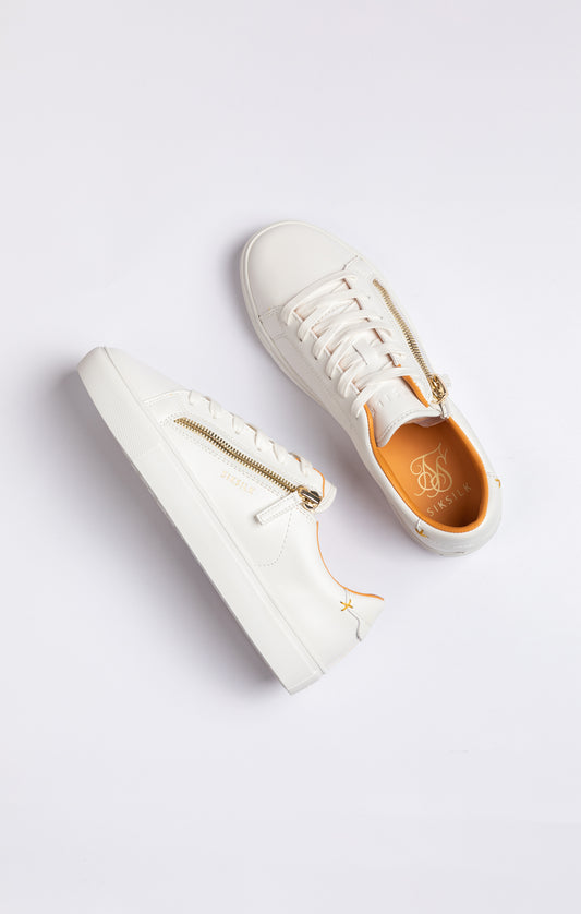 White Classic Trainer With Functional Zip