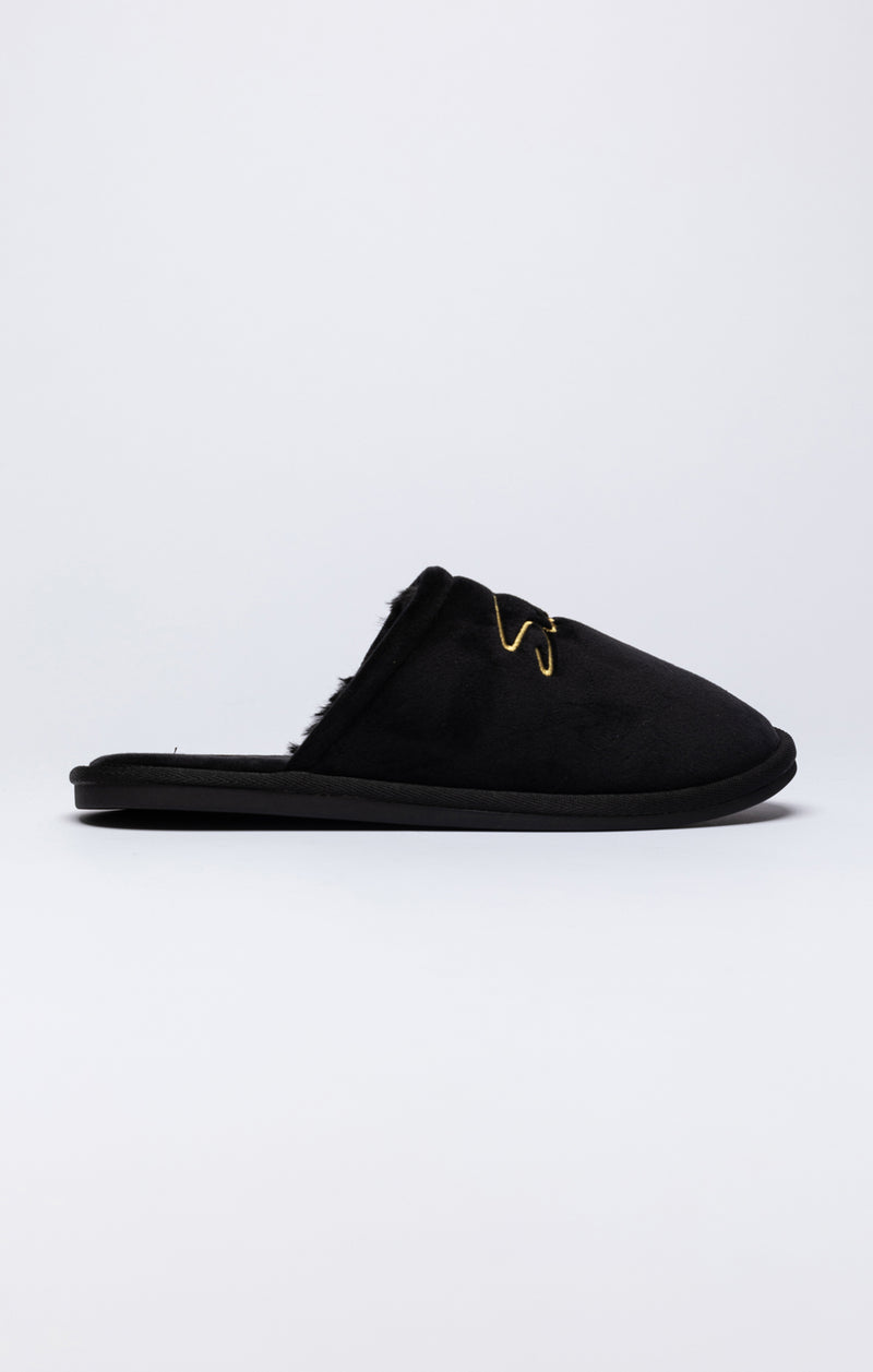 Black Slipper With Embroidered Logo