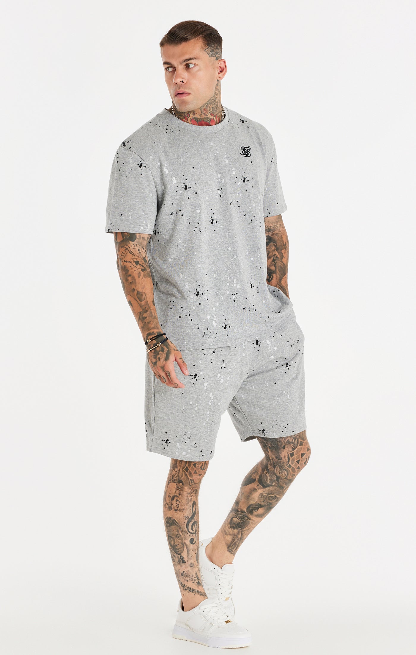 Load image into Gallery viewer, SikSilk Paint Splatter Tee - Grey Marl (2)