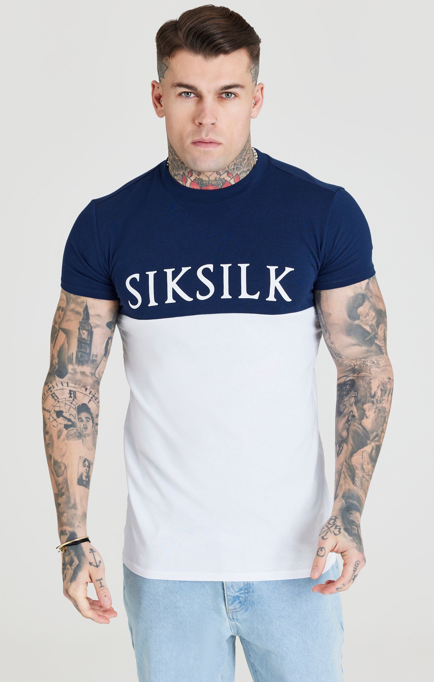Load image into Gallery viewer, Navy Cut And Sew Muscle Fit T-Shirt