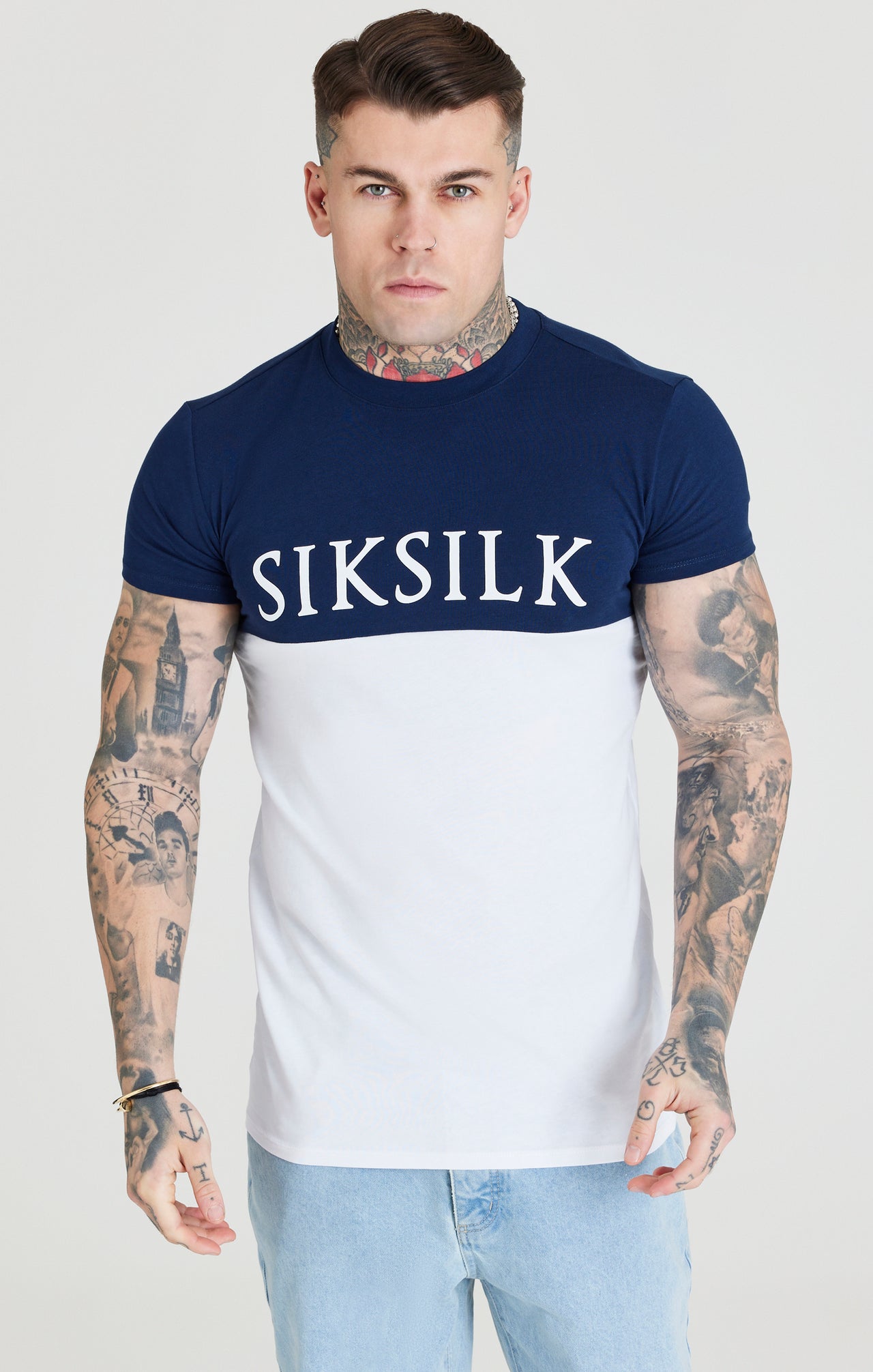 Navy Cut And Sew Muscle Fit T-Shirt