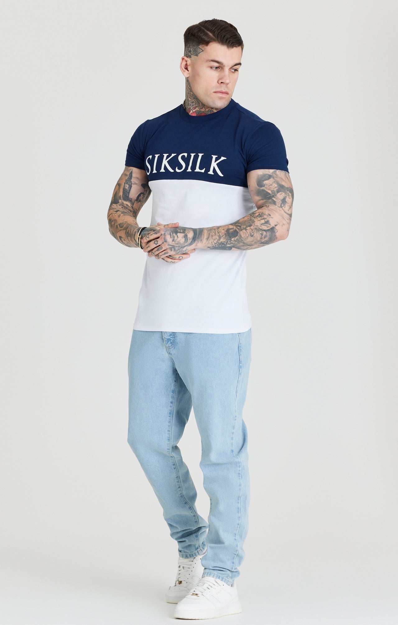 Navy Cut And Sew Muscle Fit T-Shirt (2)