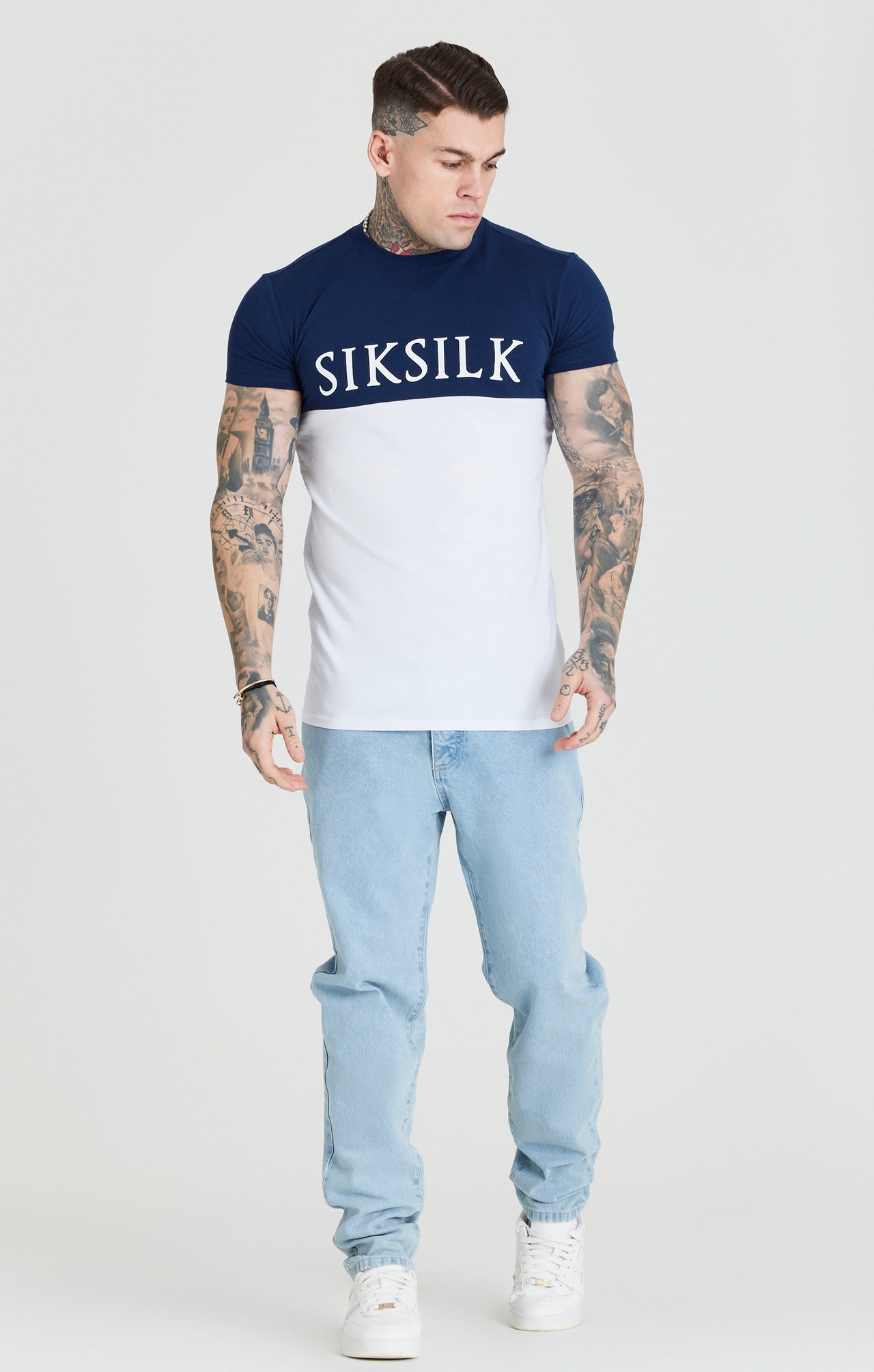 Navy Cut And Sew Muscle Fit T-Shirt (3)