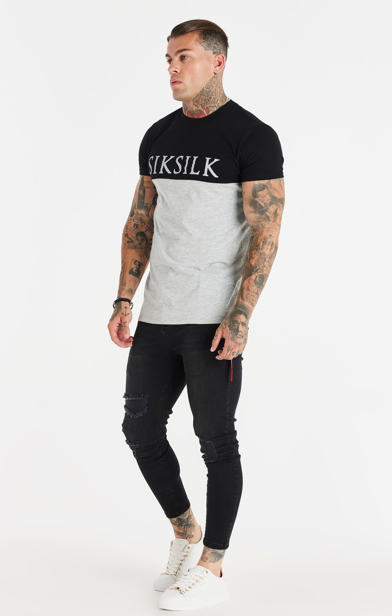 Black Cut And Sew Muscle Fit T-Shirt (2)