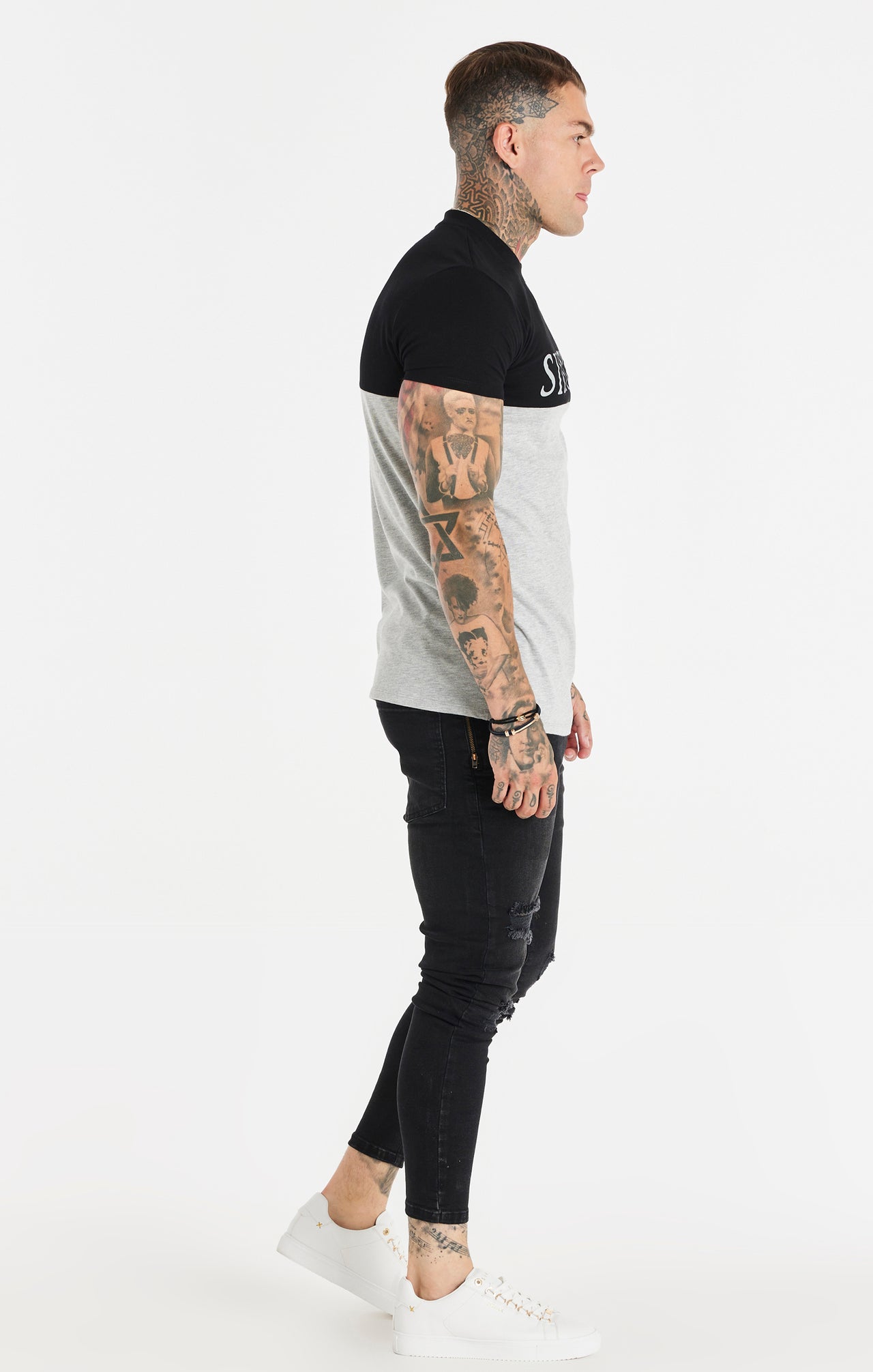 Black Cut And Sew Muscle Fit T-Shirt (3)
