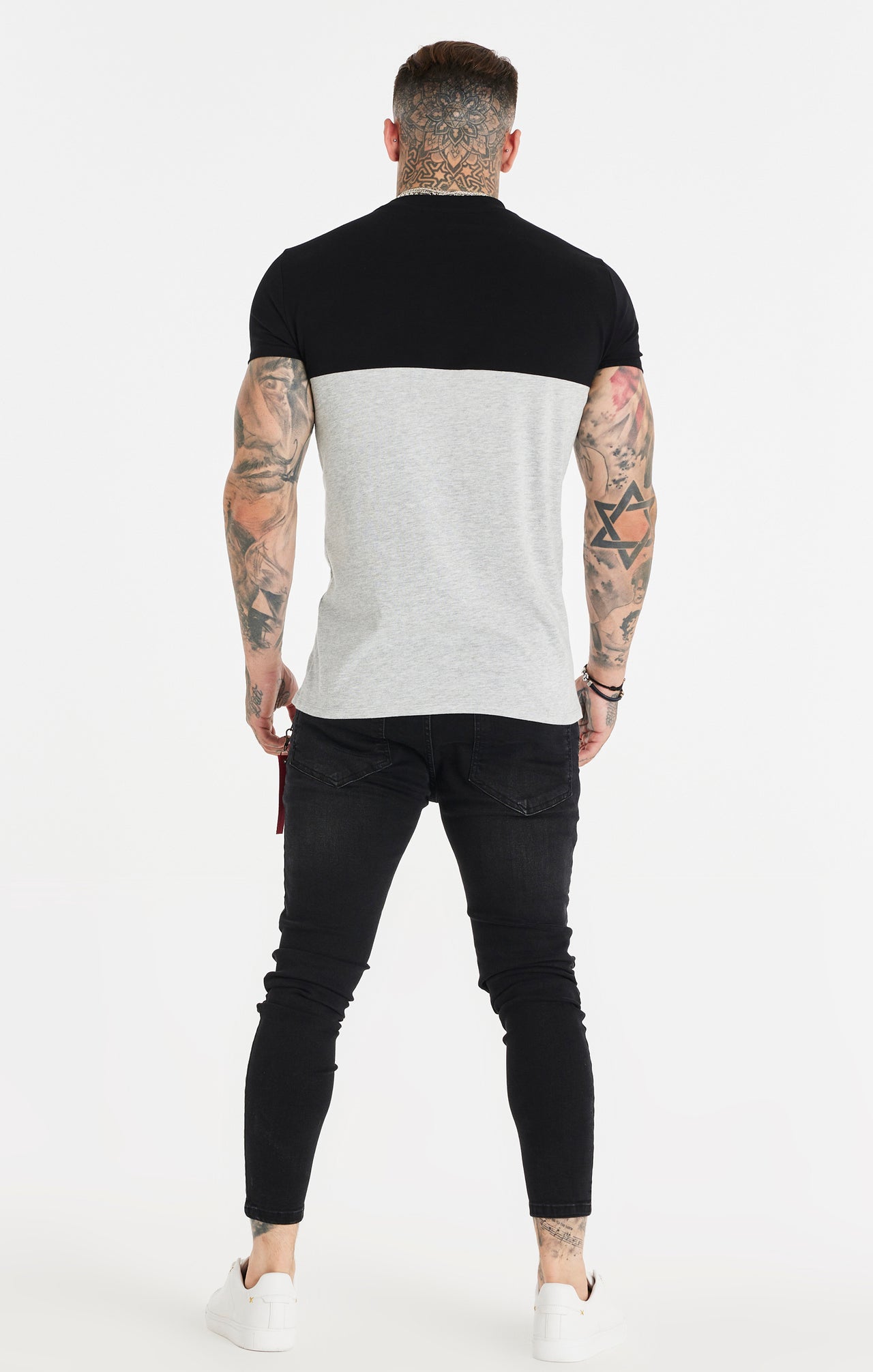 Black Cut And Sew Muscle Fit T-Shirt (4)