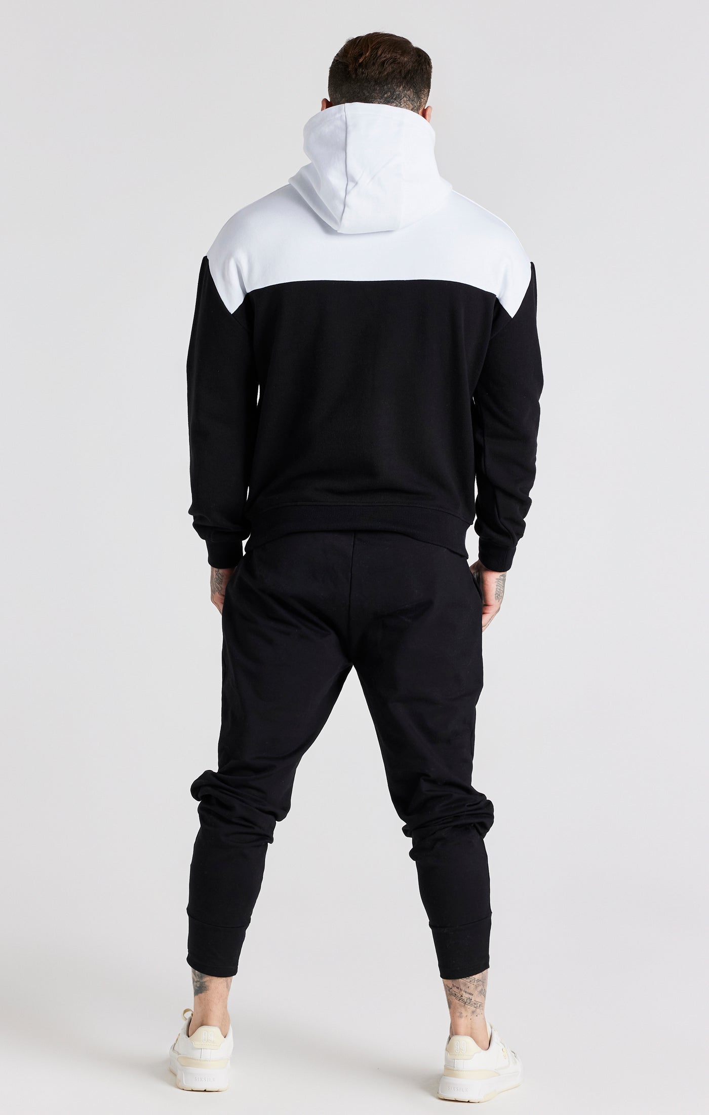 Siksilk fleece overhead hoodie & outlet fitted joggers set black white logo athletic