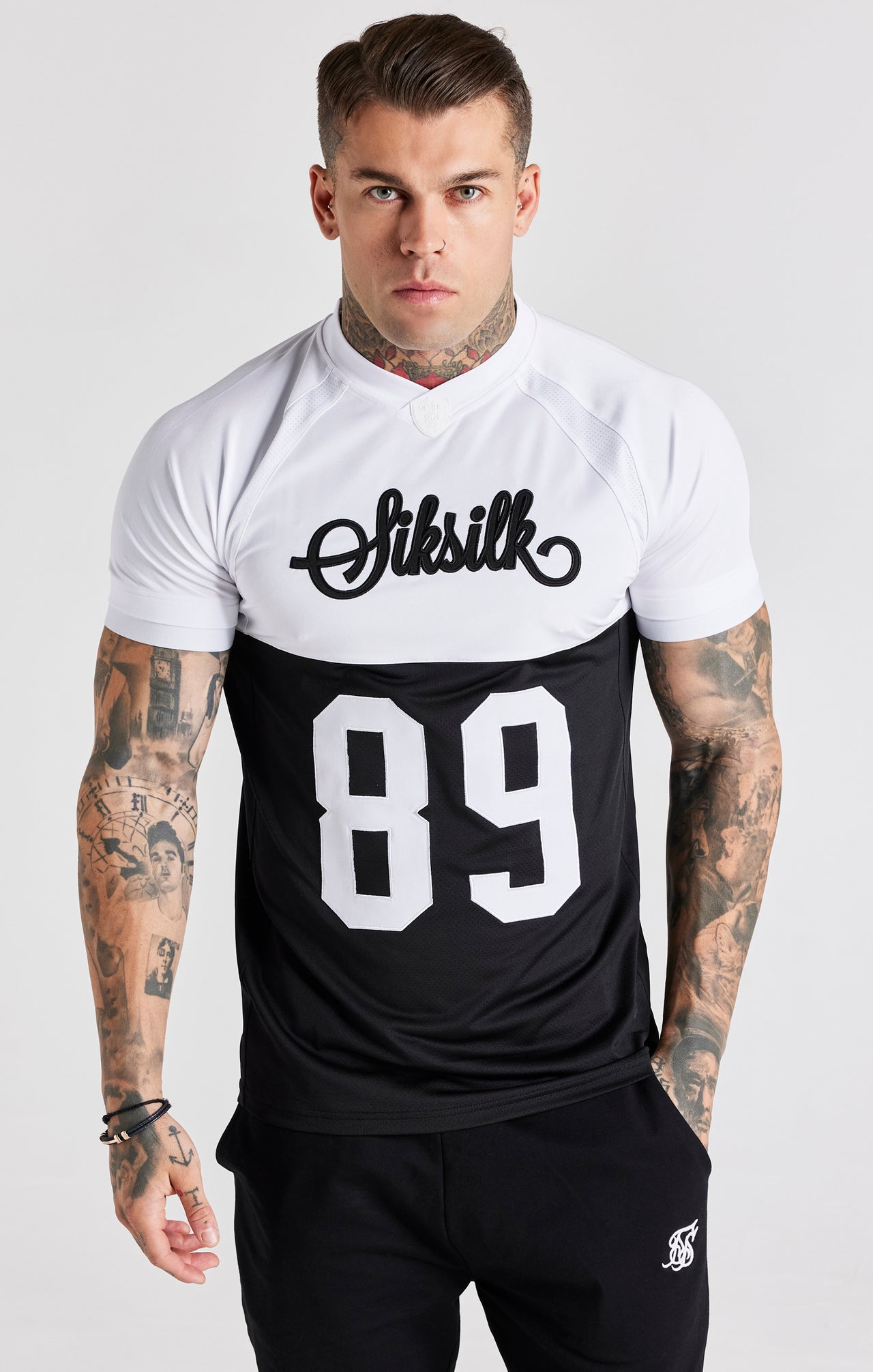 Black Retro Elasticated Cuff T-Shirt