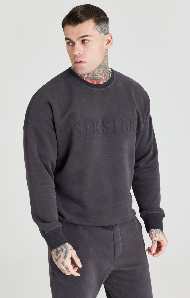 Black Embossed Crew Sweatshirt (1)