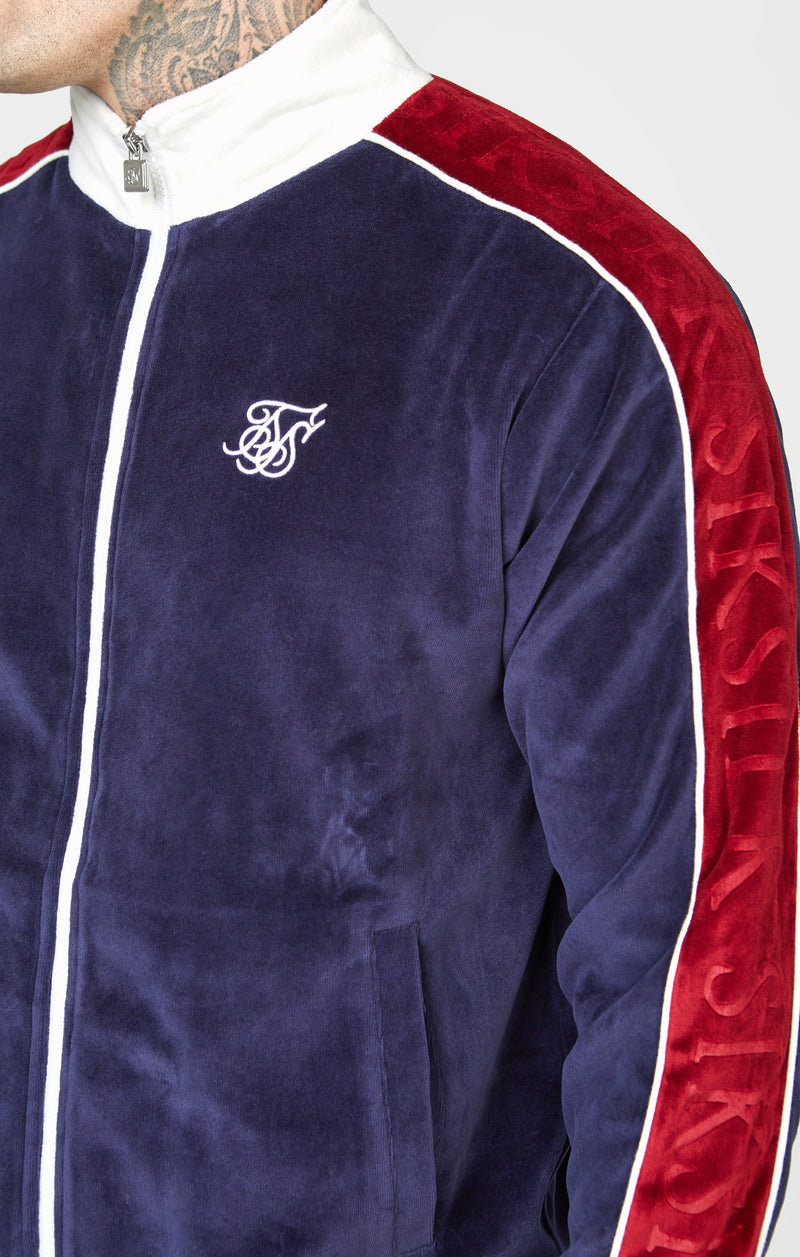 Red High Neck Velour Tracktop With Embossed Detail