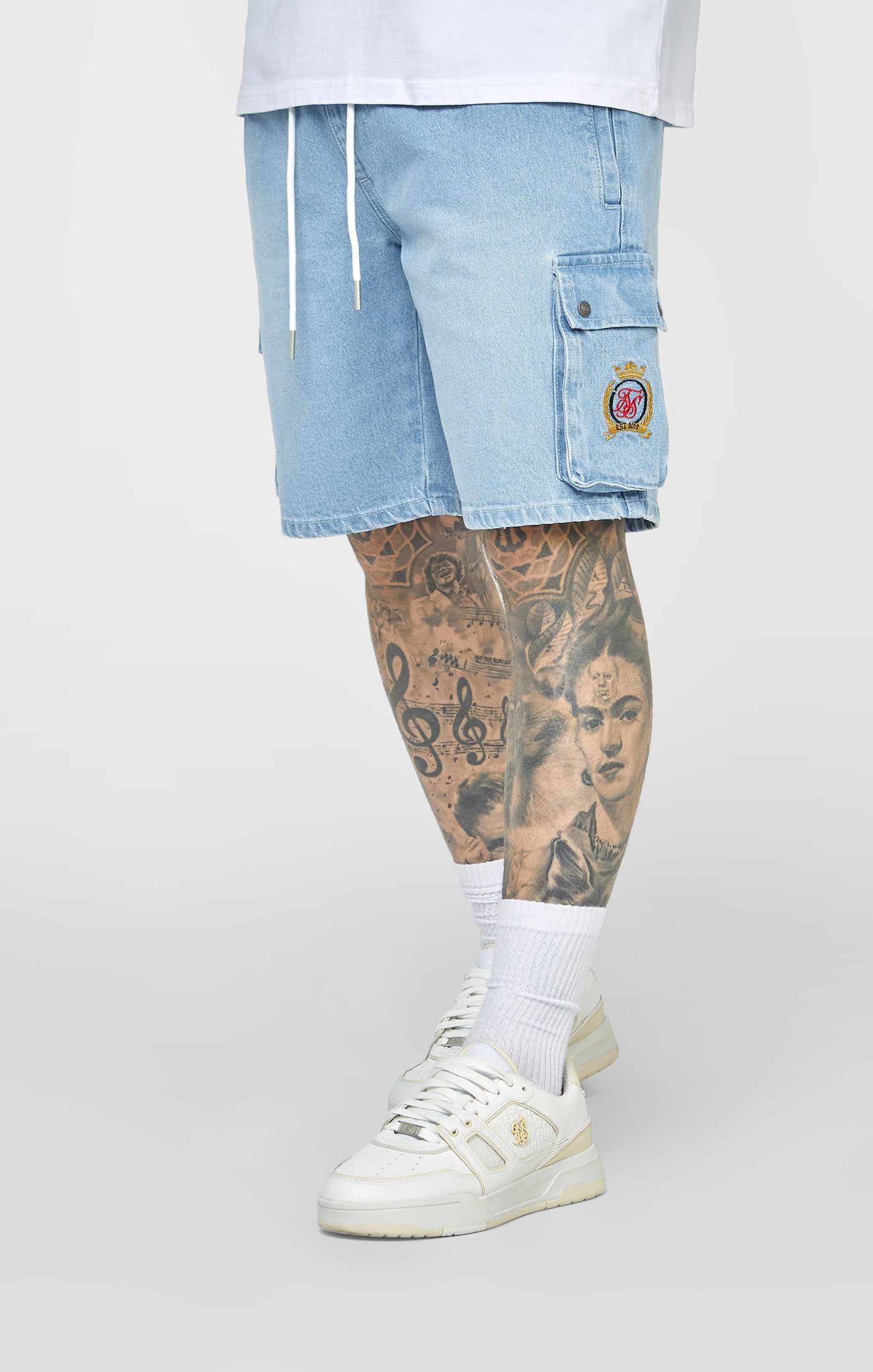 Mens elasticated denim on sale shorts