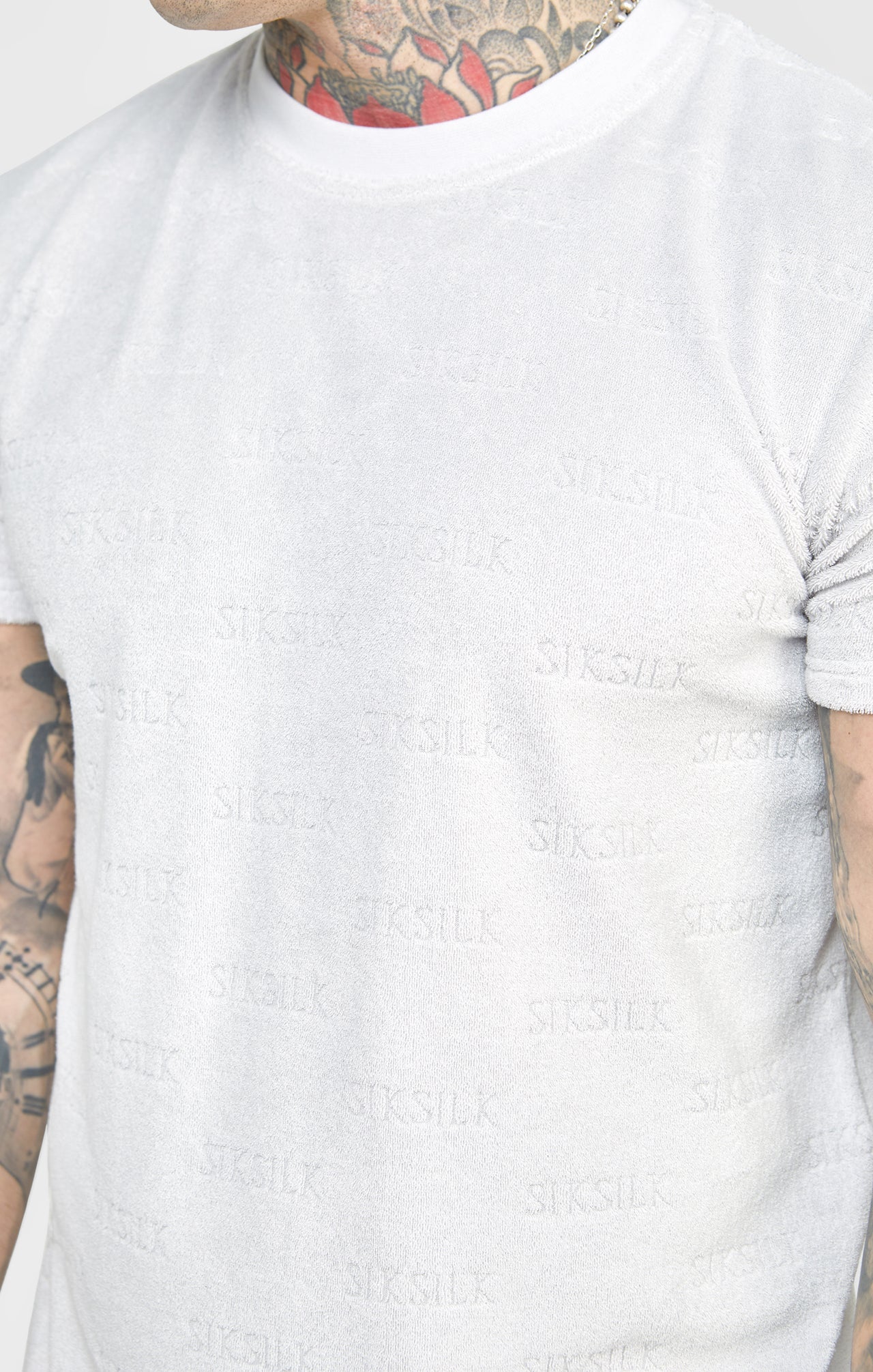 Grey Repeat Logo Towelling T-Shirt (1)